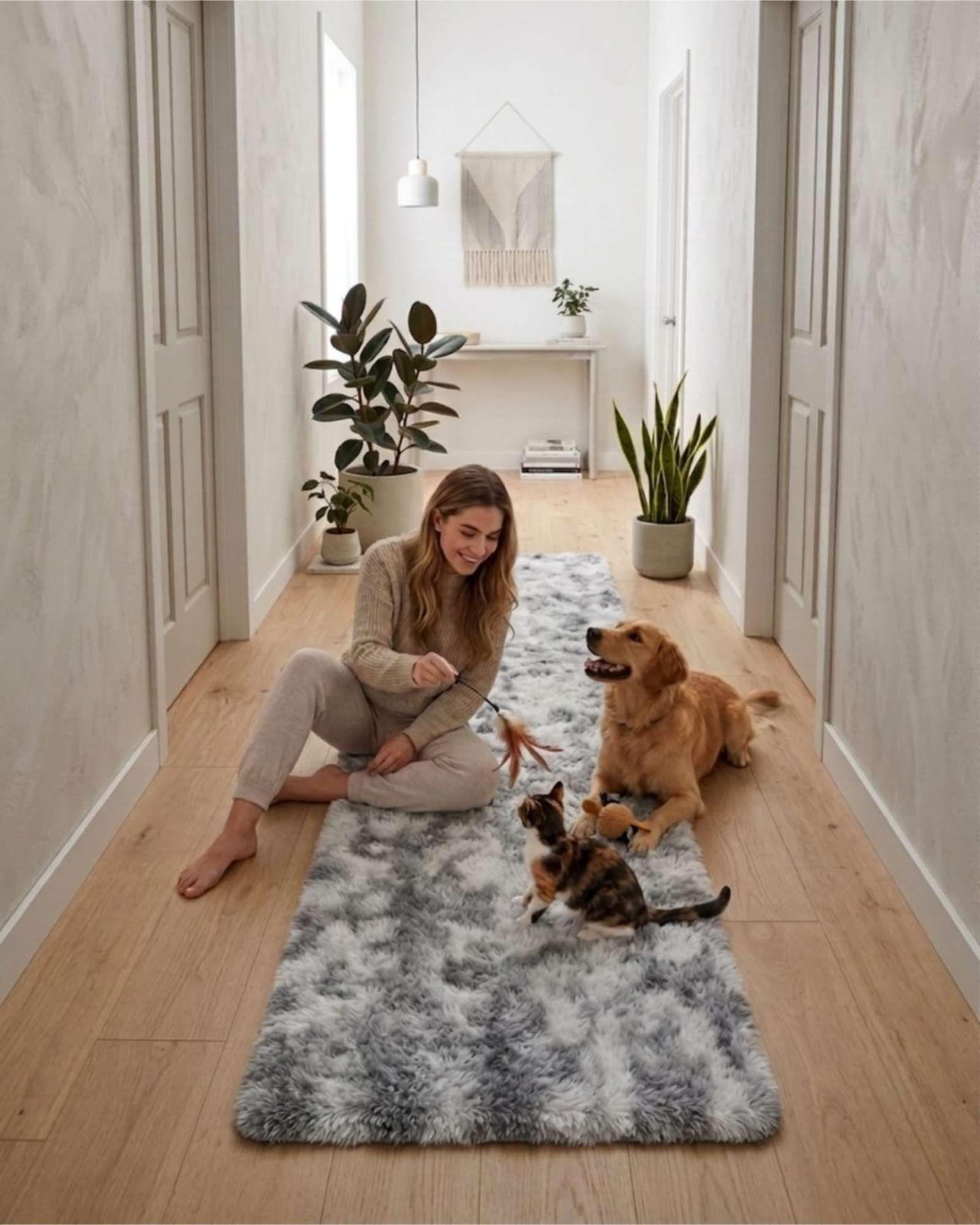 Alfombra Pasillera Shaggy 60x200 cm Pelo Largo Suave gris-3