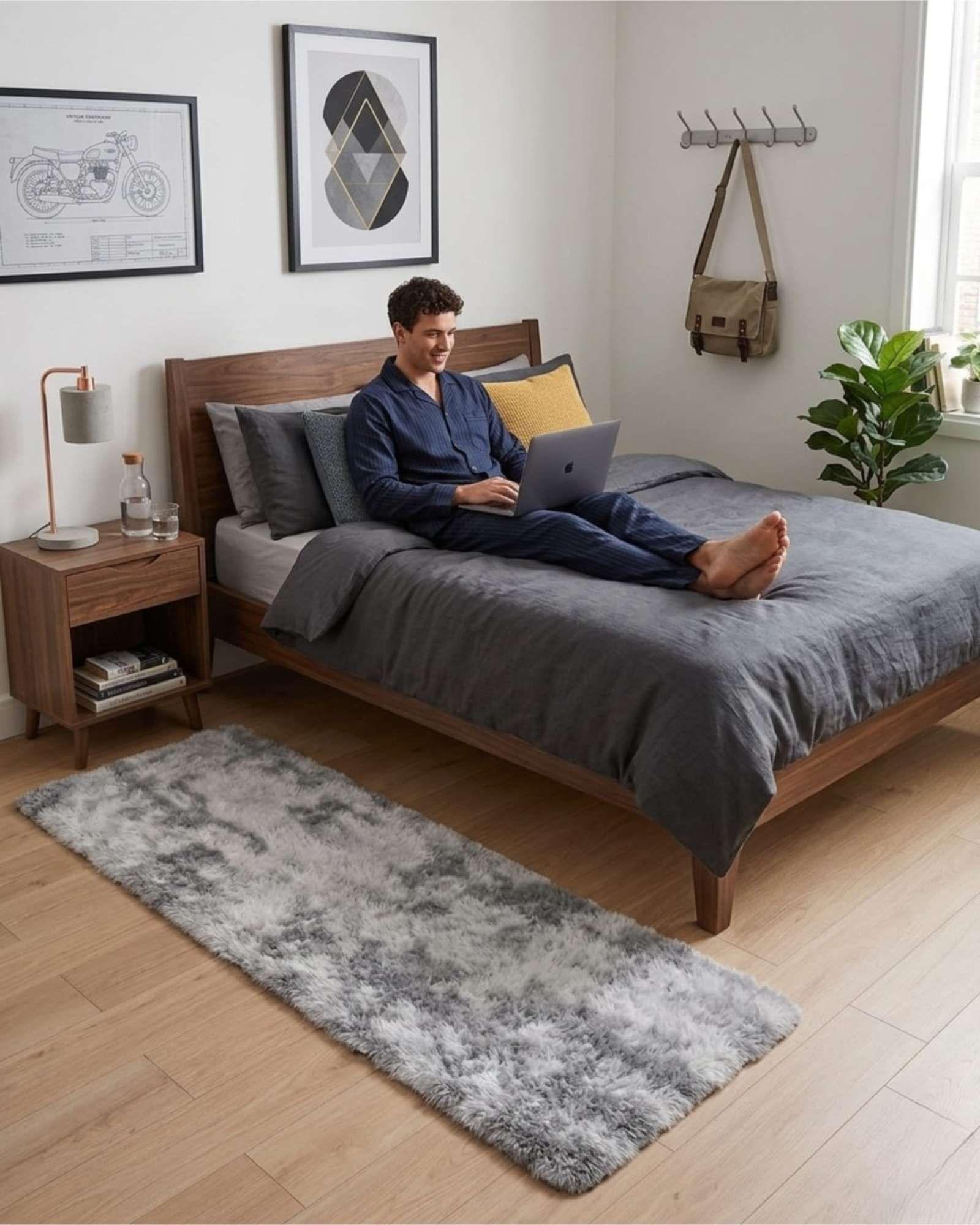 Alfombra Pasillera Shaggy 60x200 cm Pelo Largo Suave gris-4