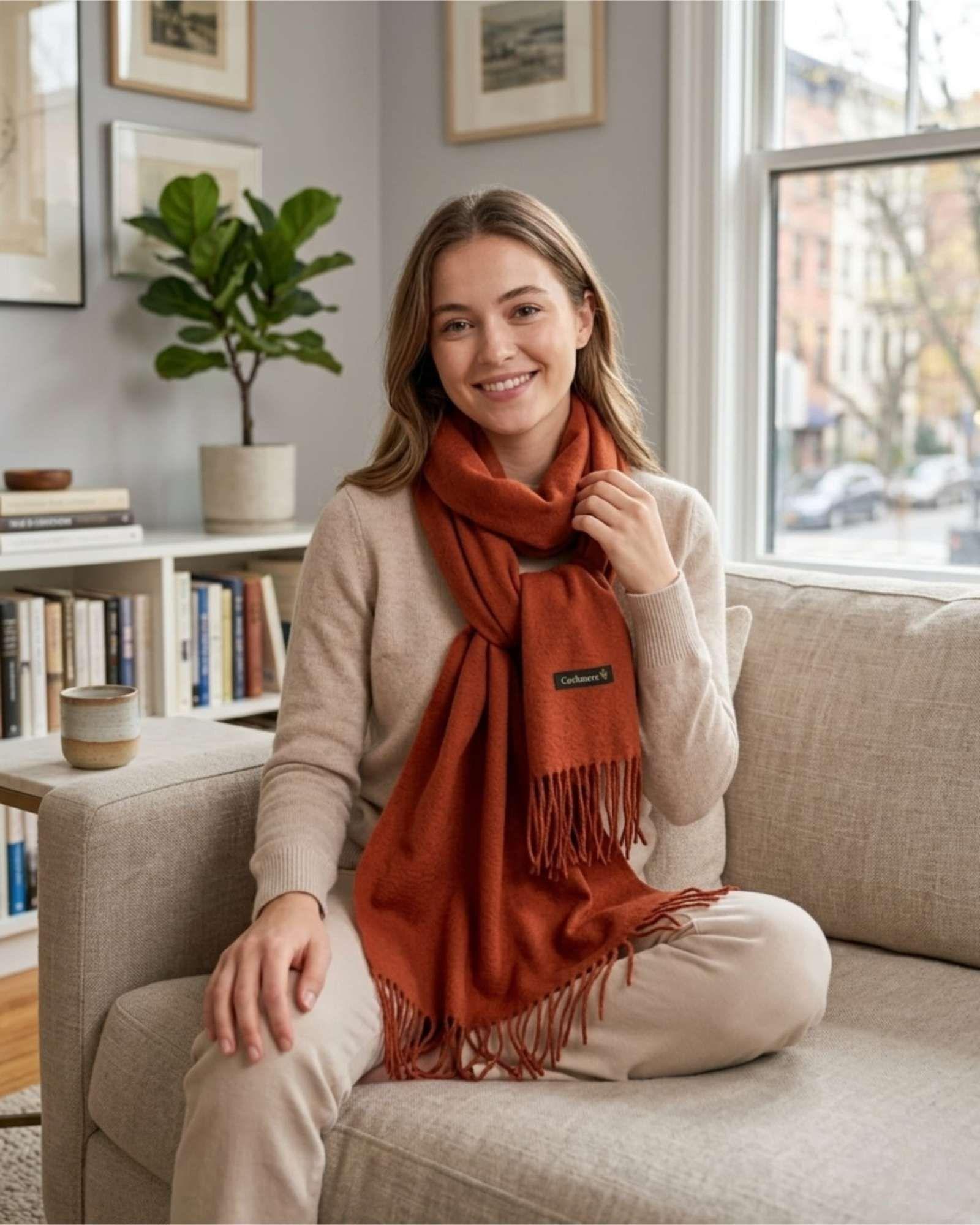 Bufanda Cashmere Premium Unisex Varios Colores marron-3