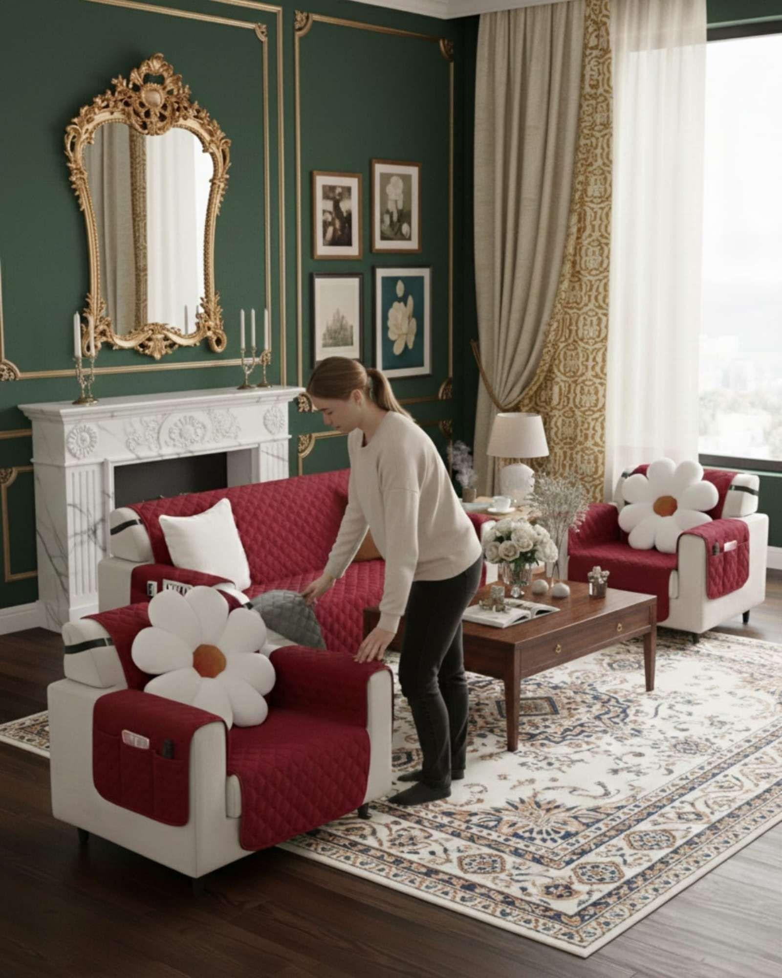 Juegos 3+1+1 de Cubre sillon reversibles con bolsas negro -3