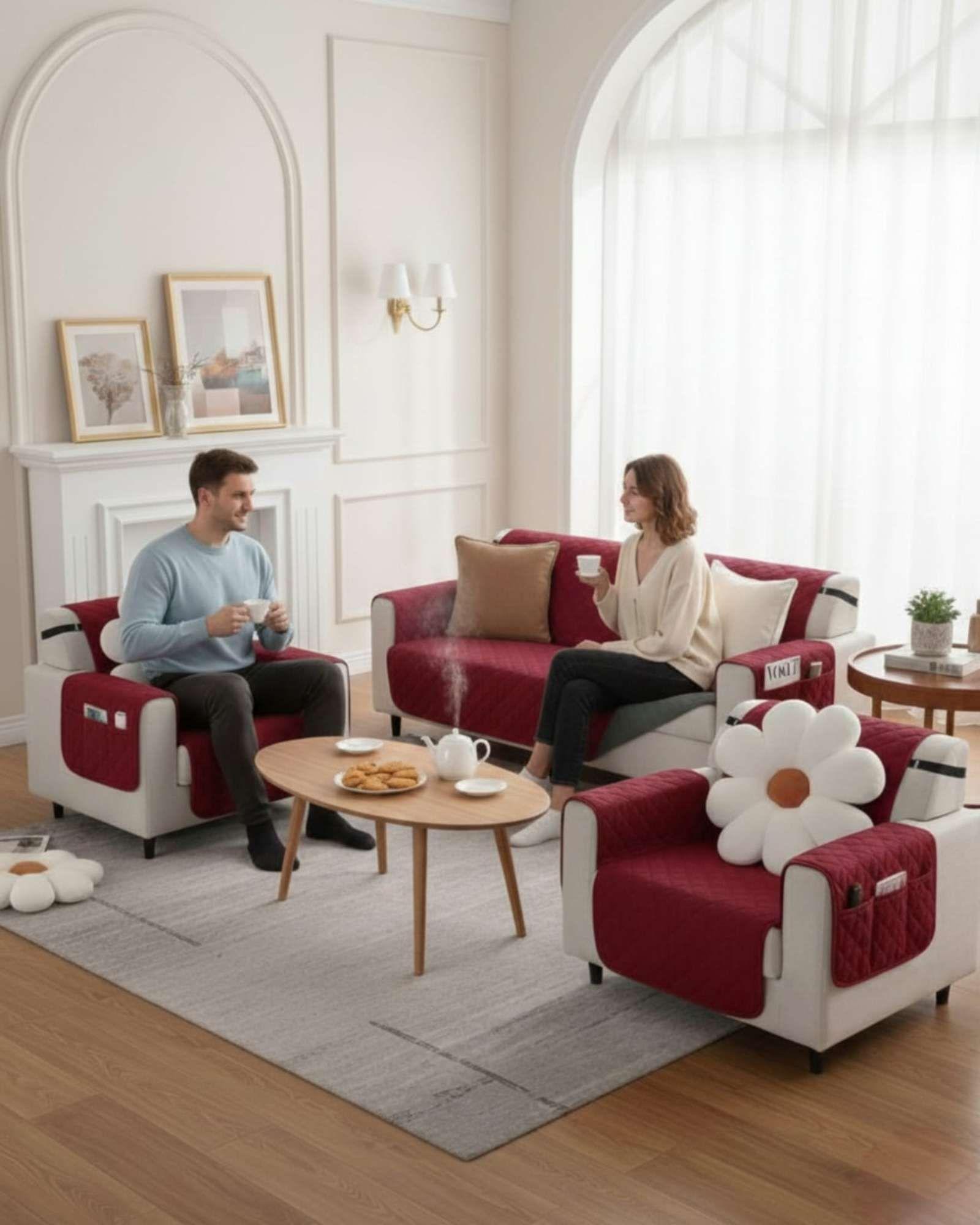 Juegos 3+1+1 de Cubre sillon reversibles con bolsas negro -4