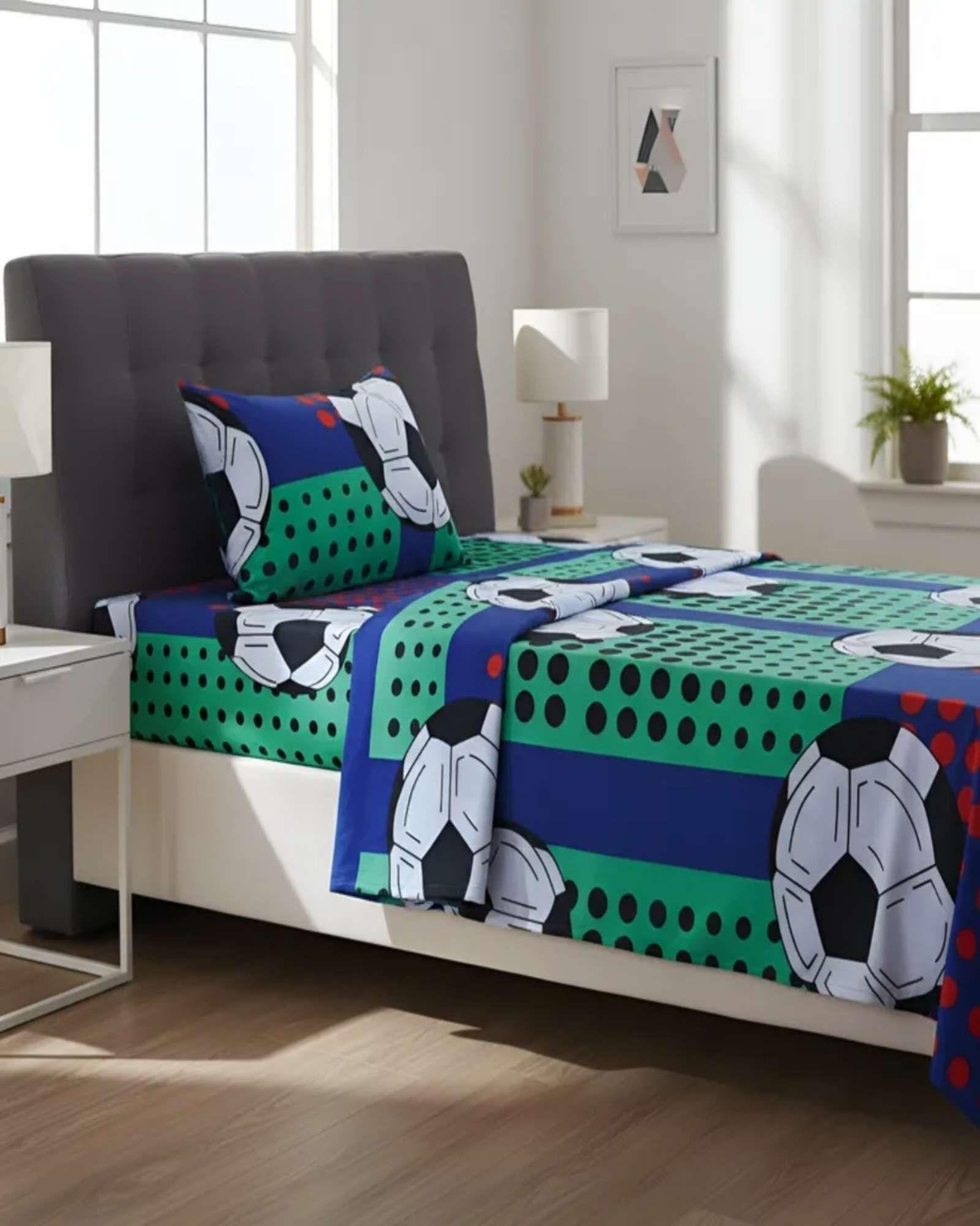 Juego de Sabanas de verano pelota de Futbol niño Infantil plaza y media  MAS 1 ALMOHADA -3