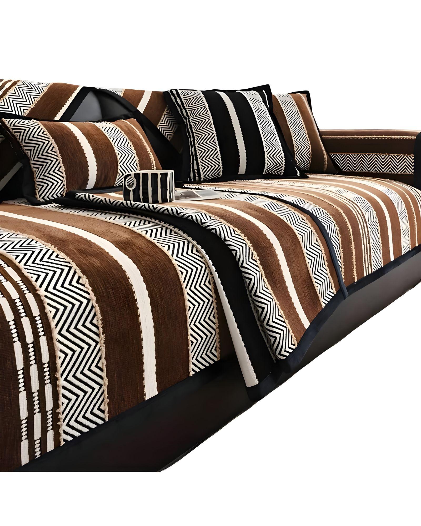 PACK DE 5 FUNDAS PARA SOFA CON DISEÑO RAYAS CAFÉ-0