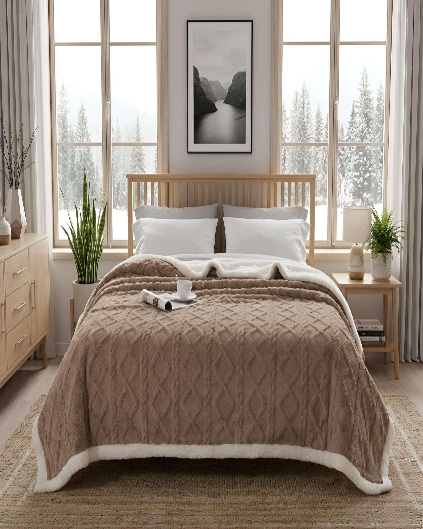 Frazada Sherpa Premium Con Diseño De Diamantes 2 plazas m3-0
