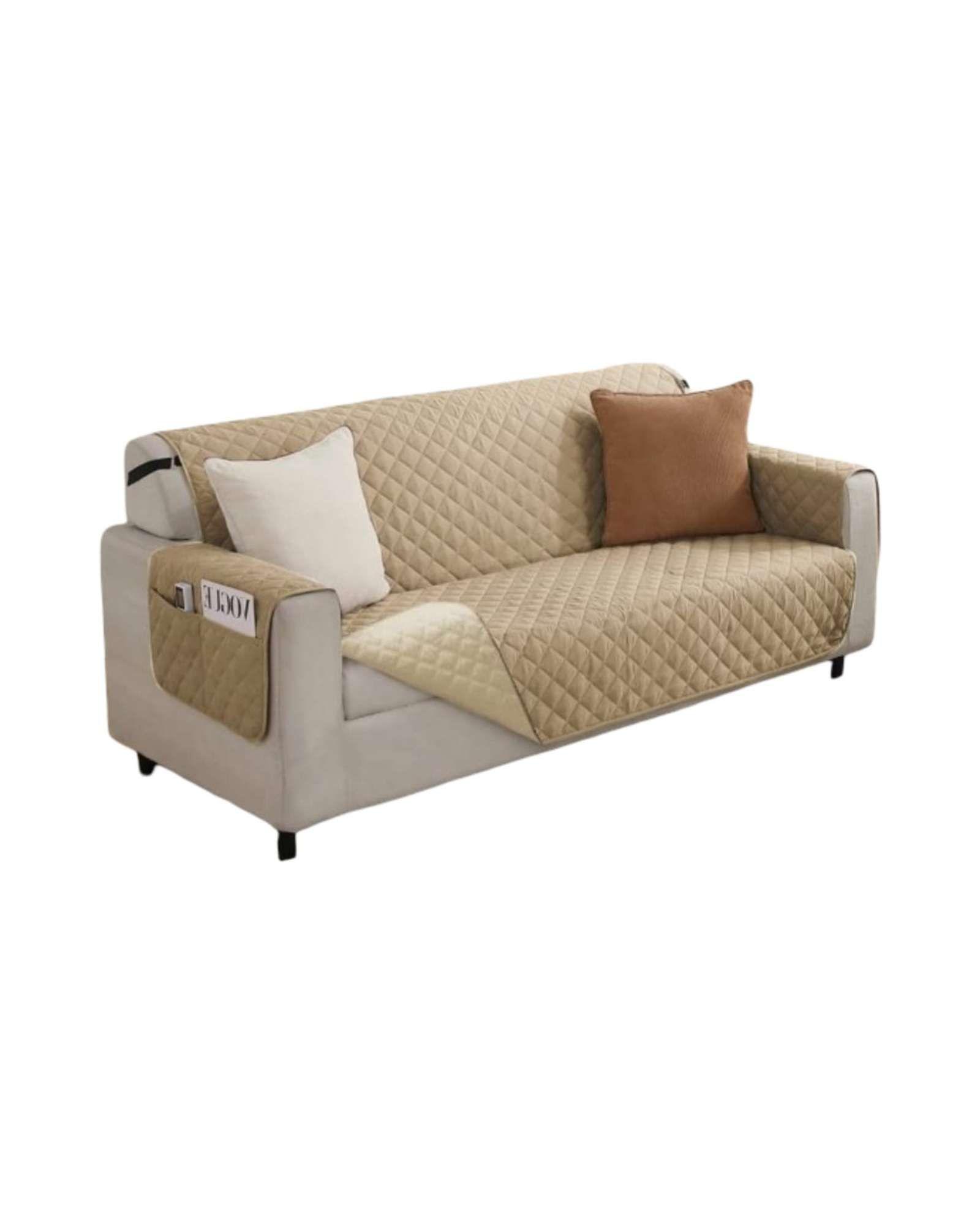 Cubre sillon reversibles con bolsas 3 Cuerpos beige-2
