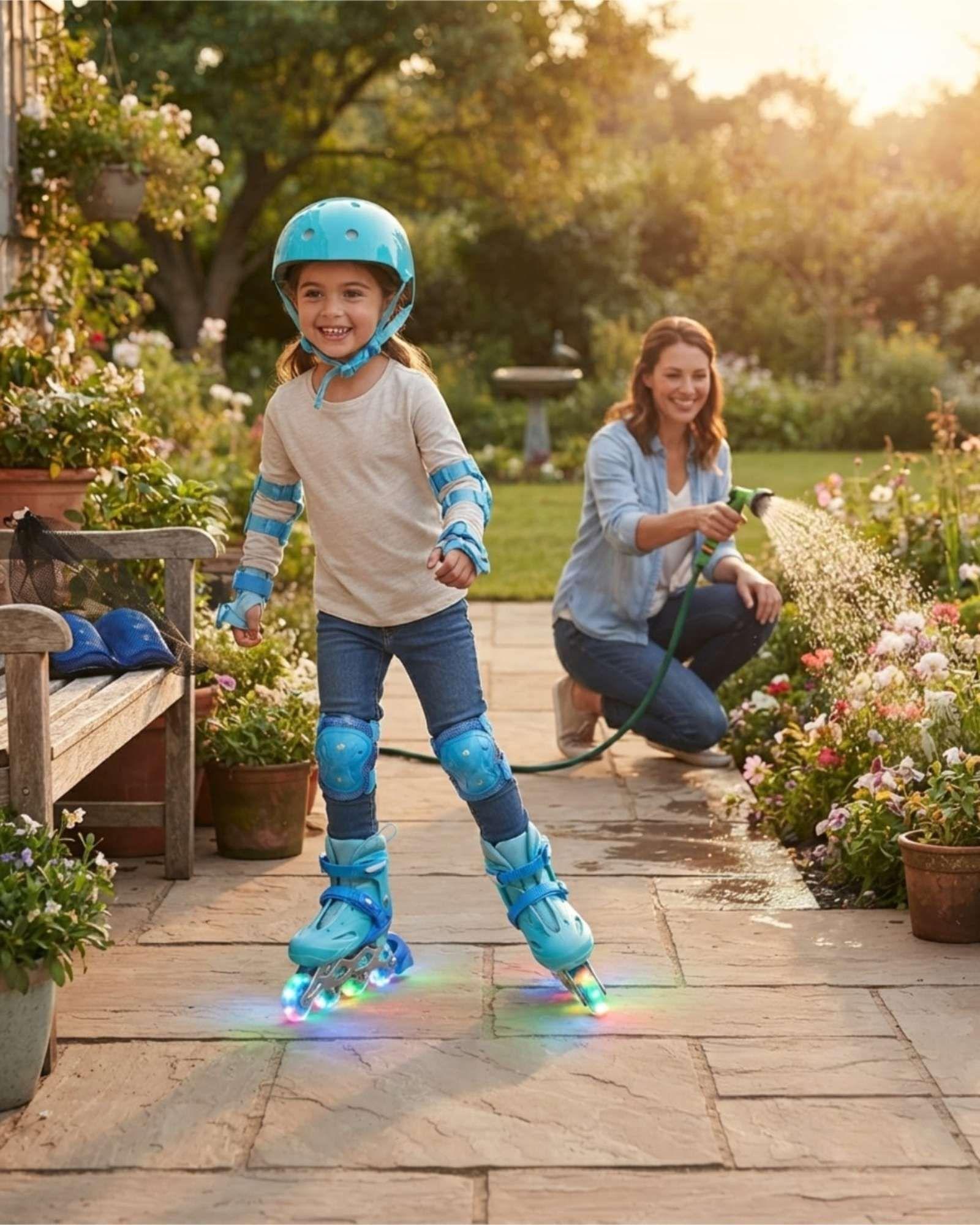 Patines Rollers En Linea Ajustables Con Luces Led Mas Kit De Proteccion Talla M m1-4