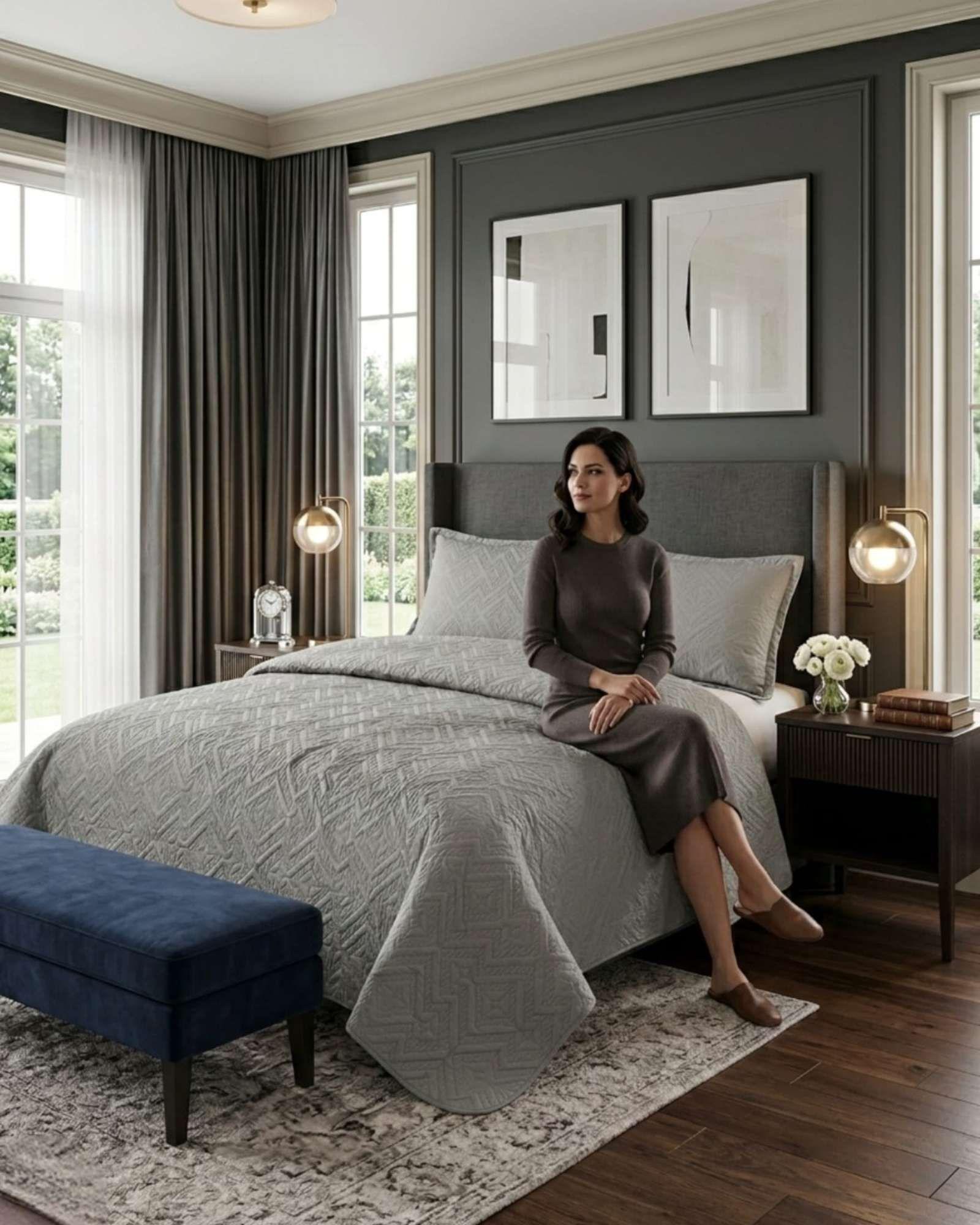 Quilt de Verano Transpirable, Ligero y Elegante Super king gris-1