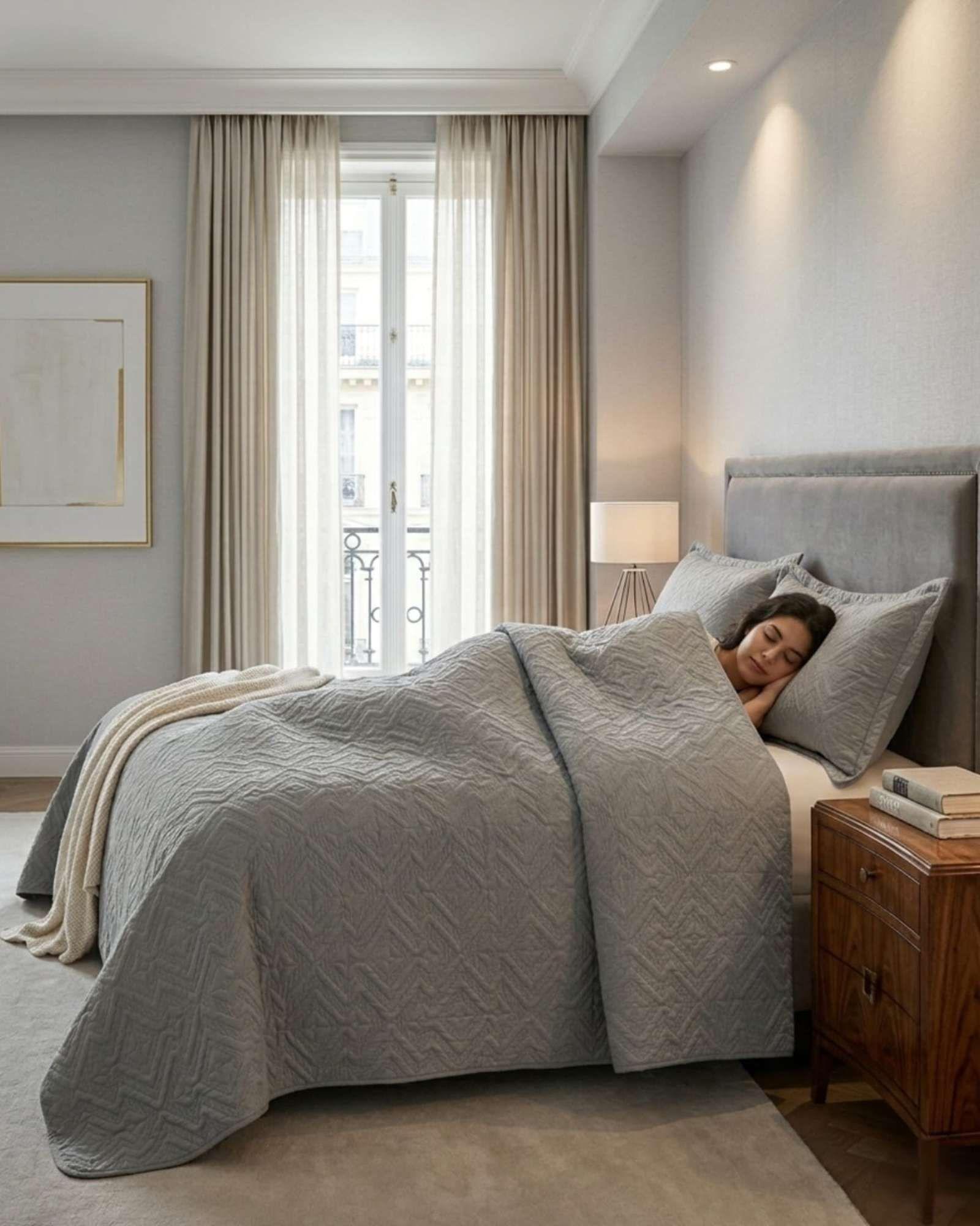 Quilt de Verano Transpirable, Ligero y Elegante Super king gris-4