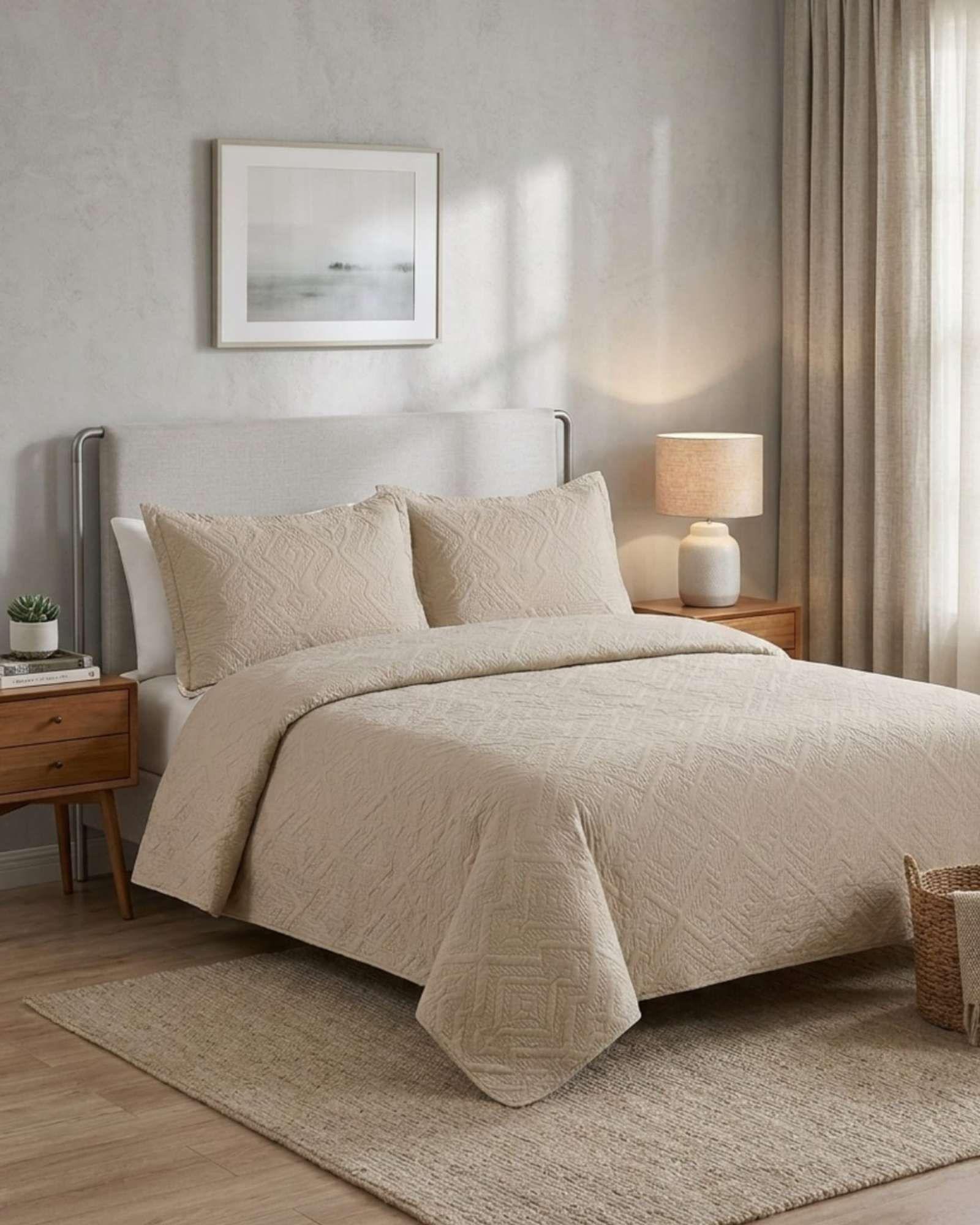 Quilt de Verano Transpirable, Ligero y Elegante king beige-2