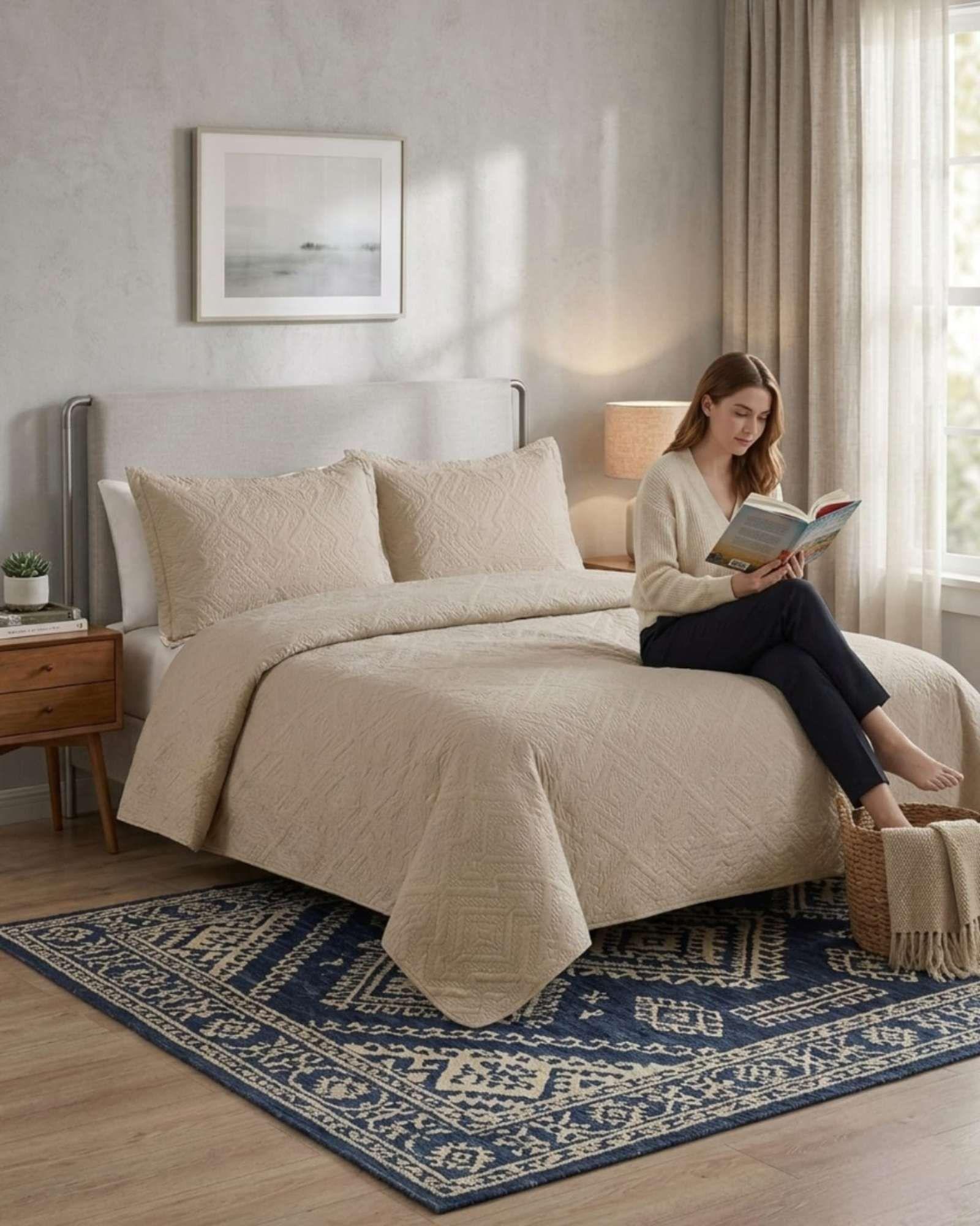 Quilt de Verano Transpirable, Ligero y Elegante king beige-4