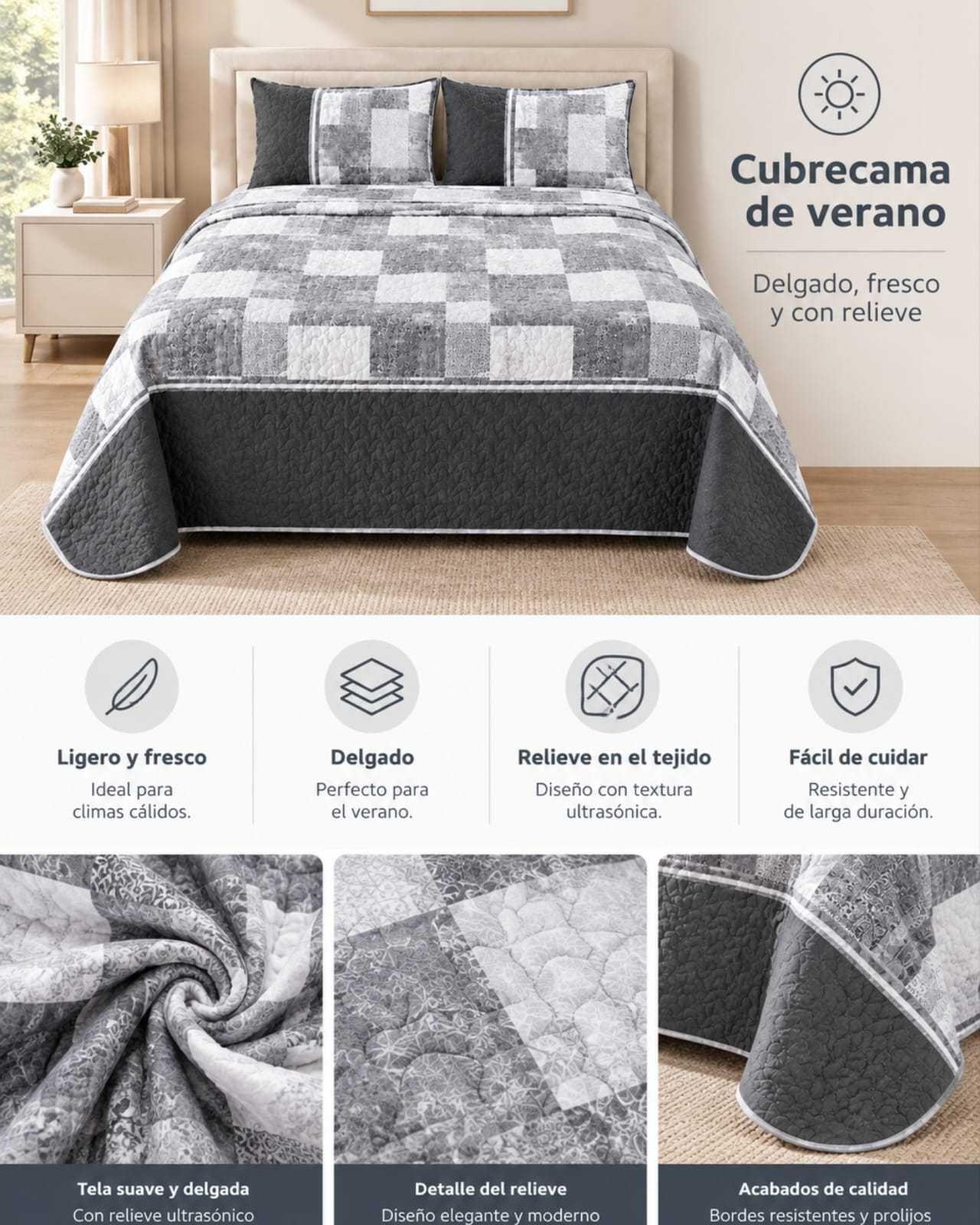 Cubrecama Delgado King Transpirable Con Fundas m19-4