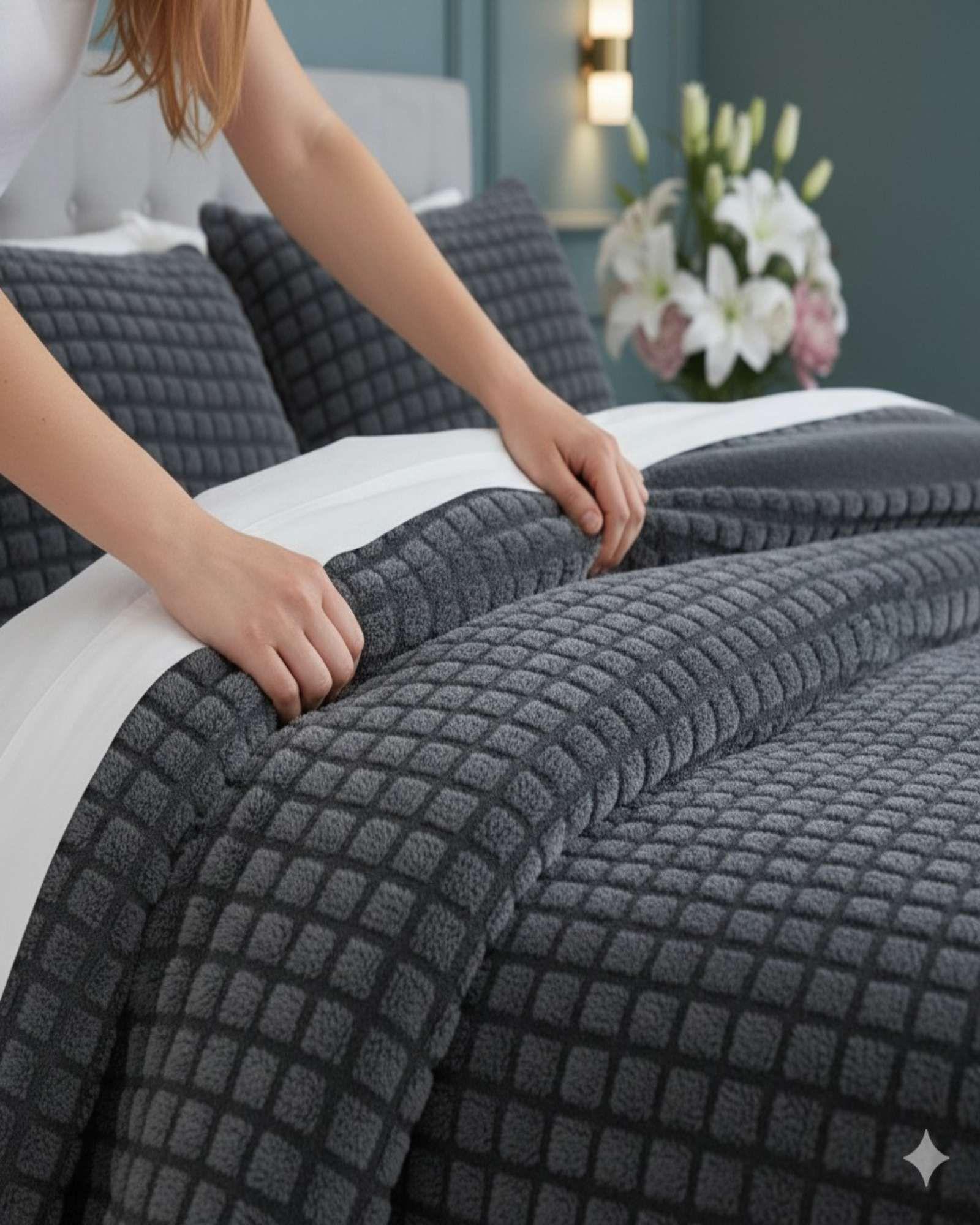 Cubrecama Premium Plush y Chiporro  2 Plazas gris-2