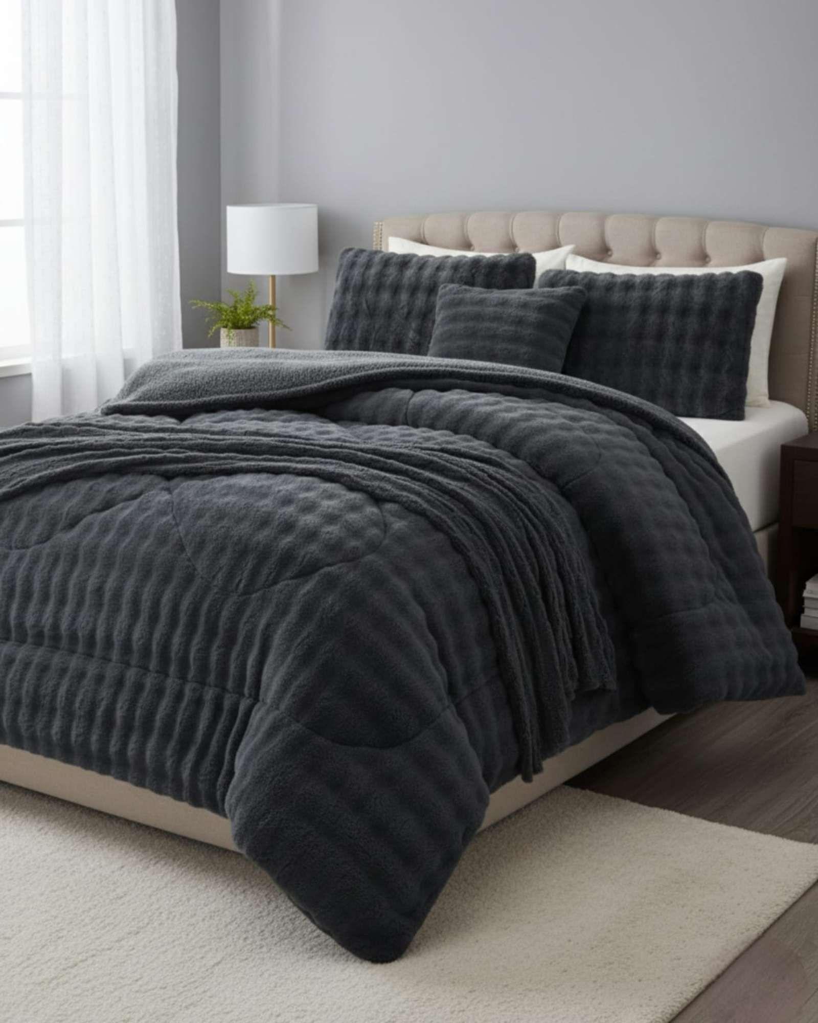 Cubrecamas King De Invierno Textura Piel De Conejo Suave m3-0