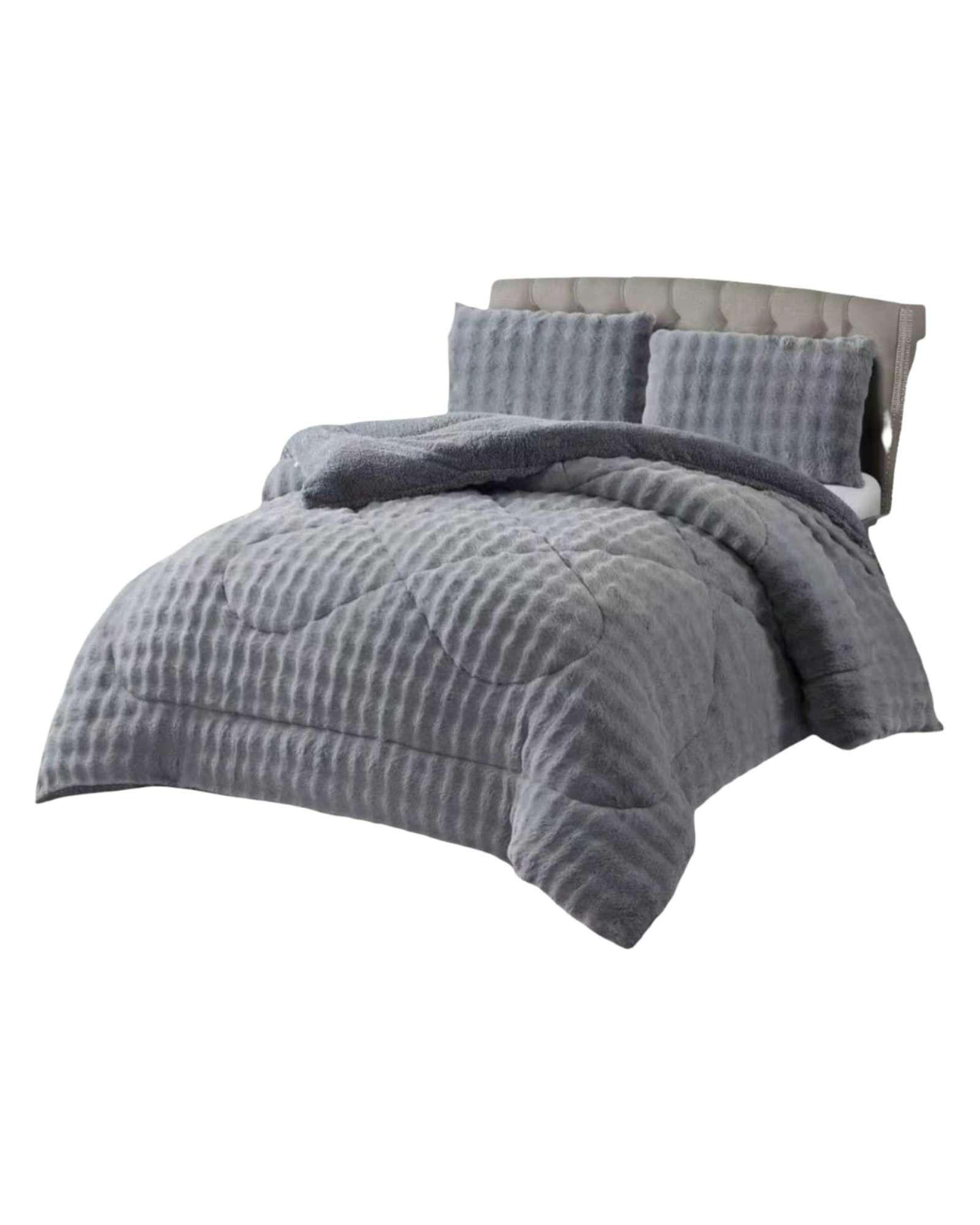 Cubrecama Acolchado Súper Calientito Plush con Chiporro 2 plazas gris-2