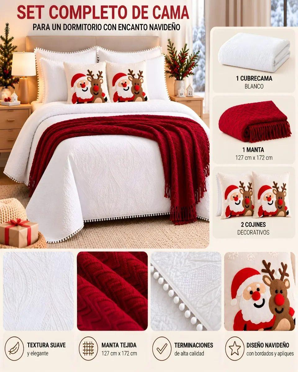 Set de Cama Navideño con Cubrecamas y 2 Fundas de Cojin King m15-2