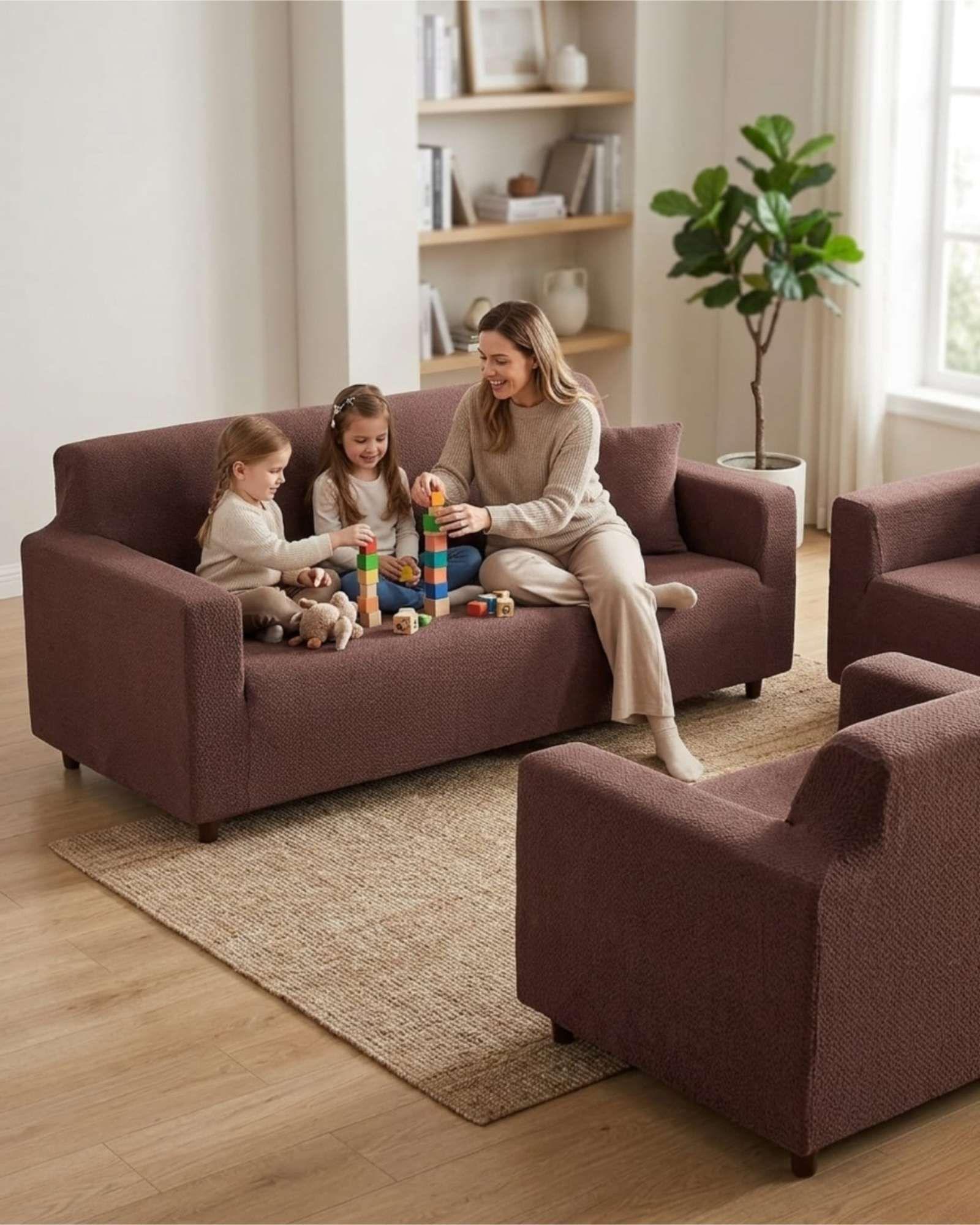 Pack Fundas Elásticas 3+1+1 para Sofá Tipo T - Tela Spandex Texturizada 02-2