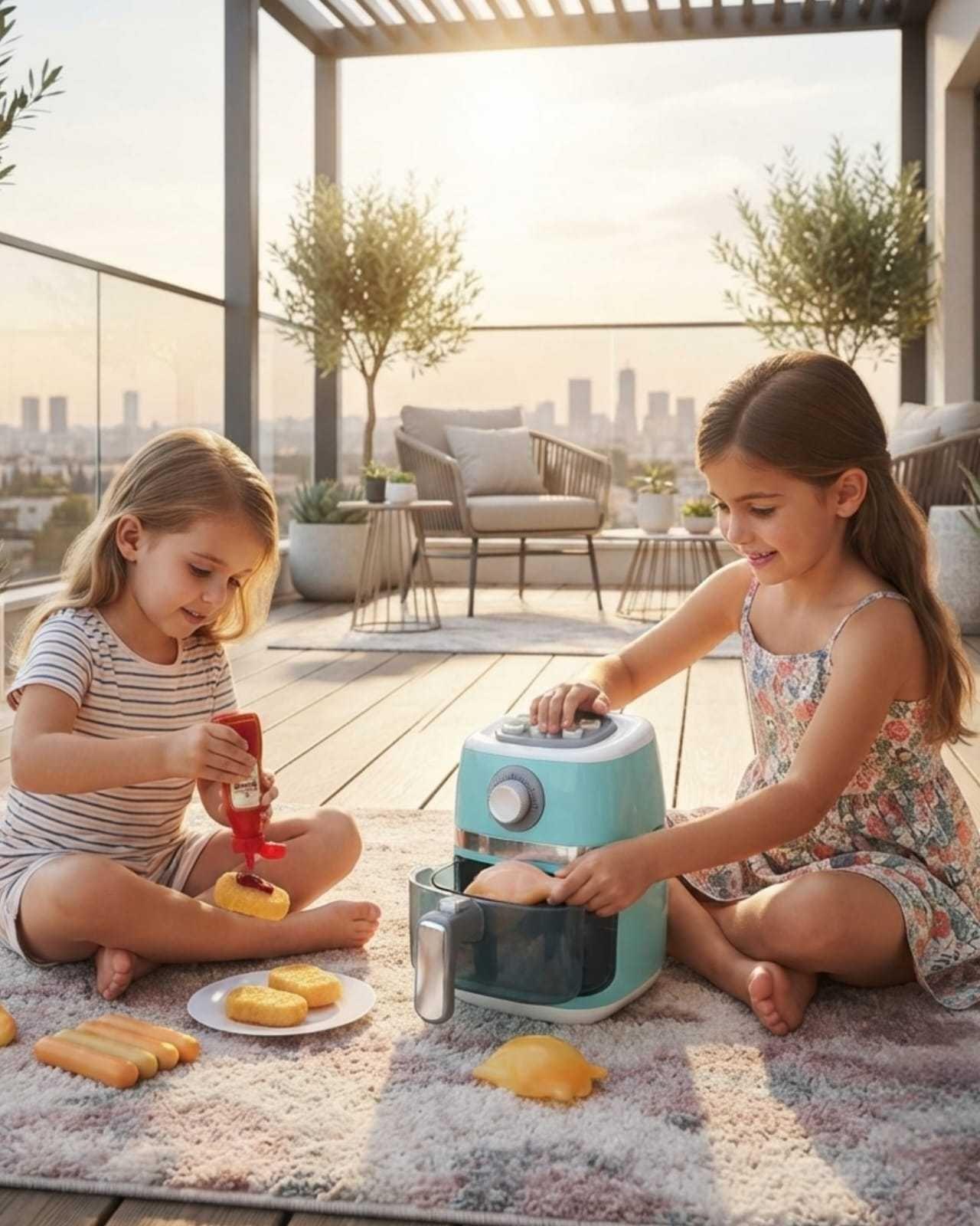 Freidora De Aire De Juguete Realista Con Comida Y Accesorios-2
