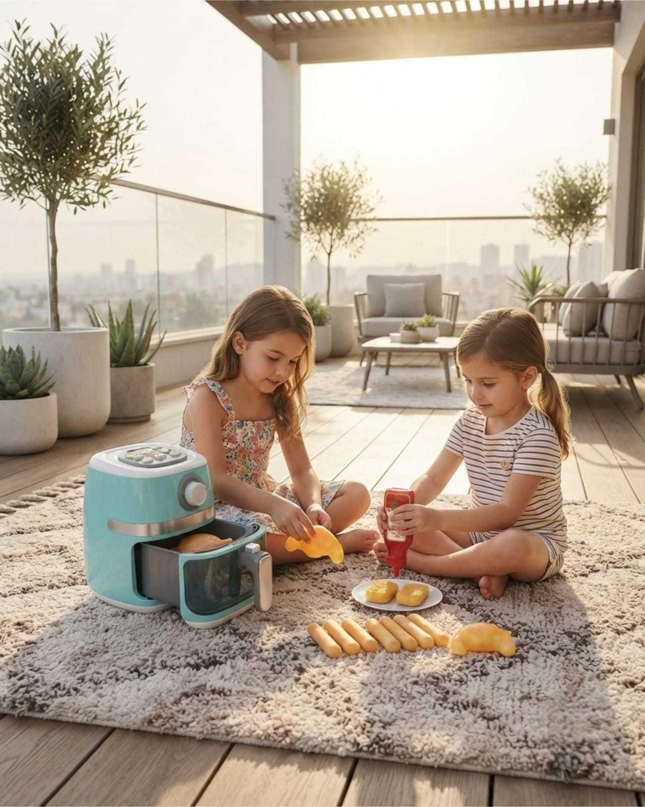 Freidora De Aire De Juguete Realista Con Comida Y Accesorios-3