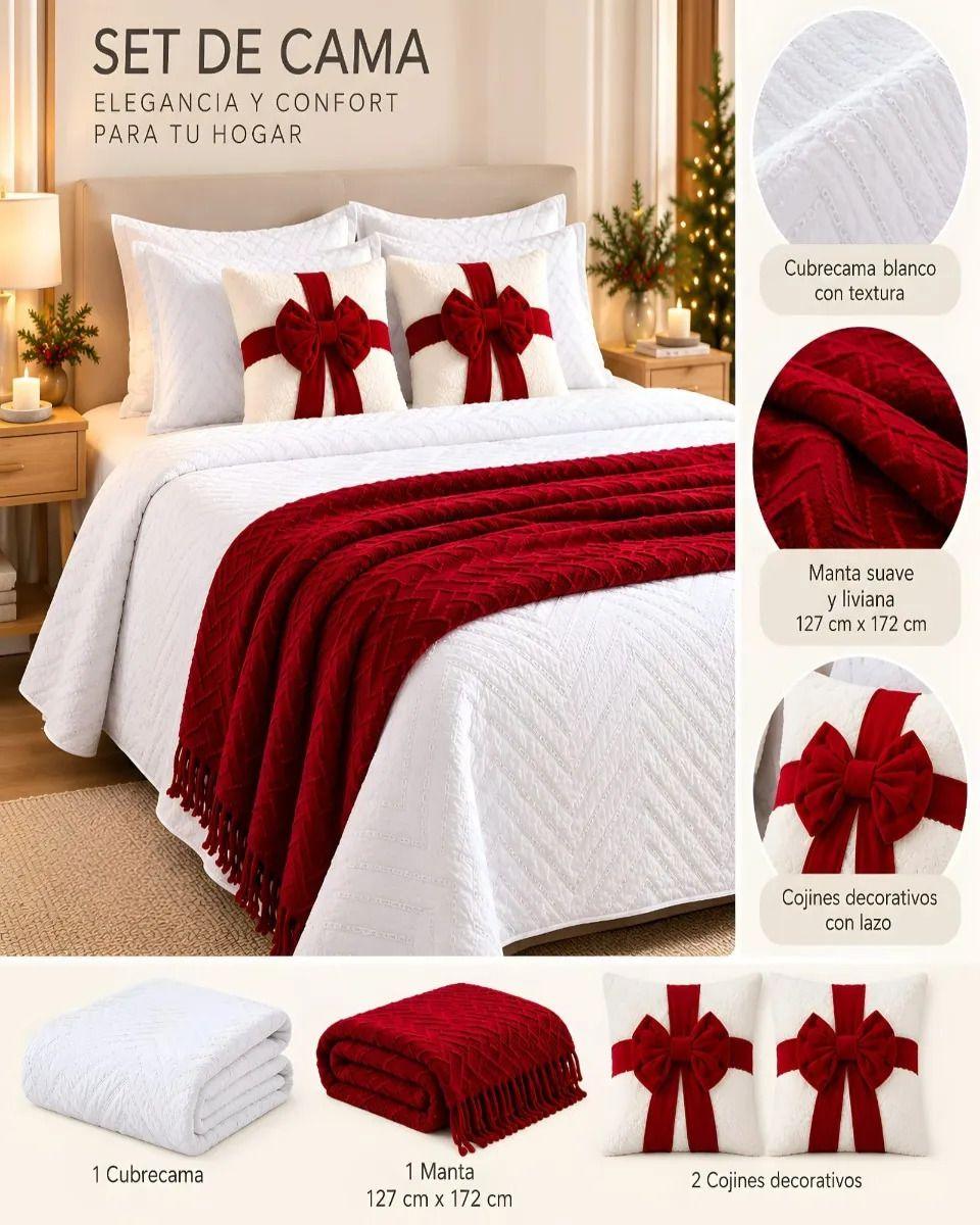 Set de Cama Navideño con Cubrecamas y 2 Fundas de Cojin King m17-3