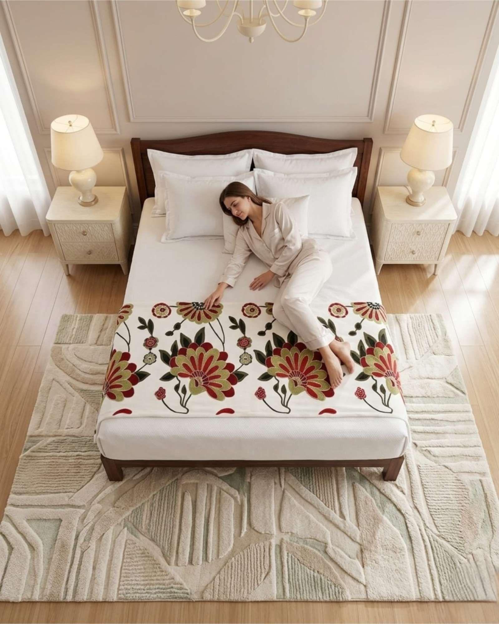Piecera de Cama Texturizada con Bordado Botanico P8-1