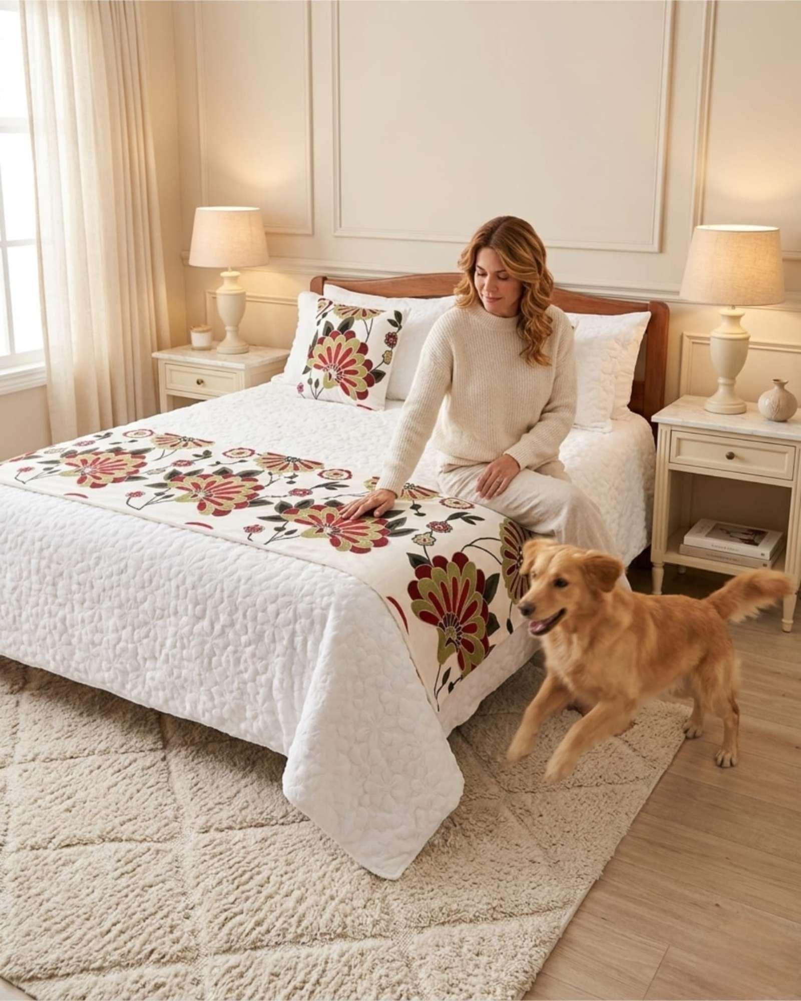 Piecera de Cama Texturizada con Bordado Botanico P8-2