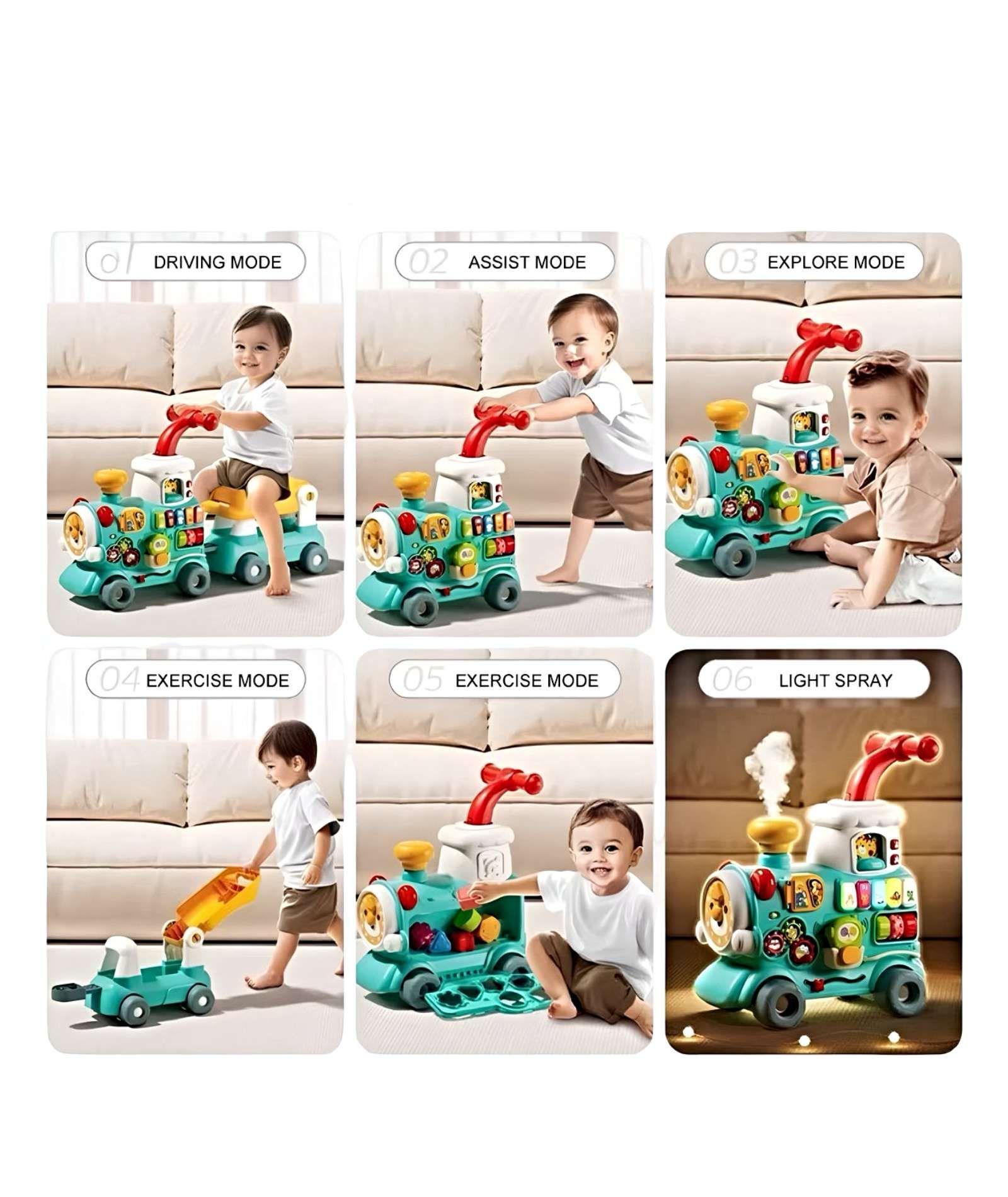 Correpasillo andador  trencito musical infantil 5 en 1 Azul-4