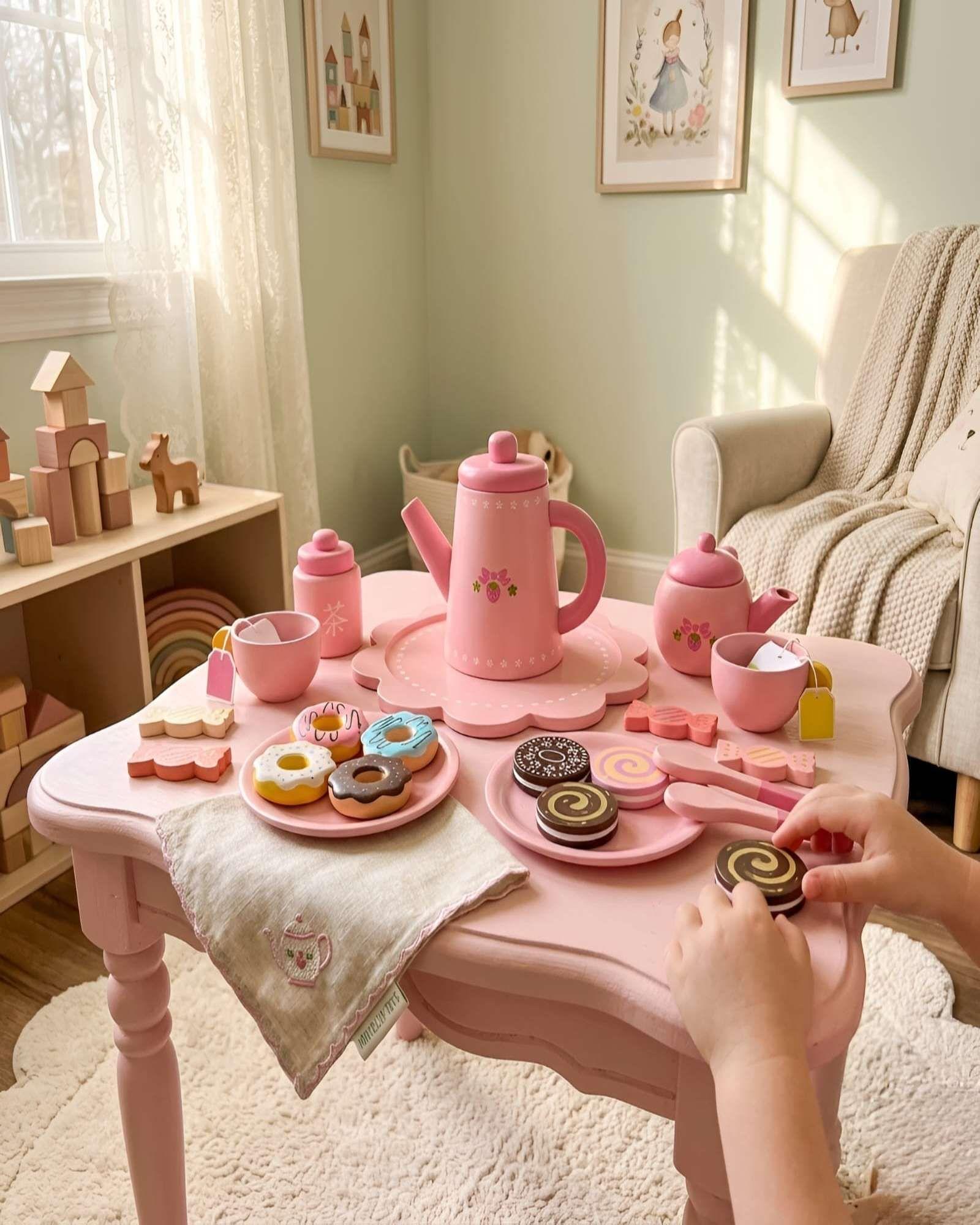 Set de Té de Madera Infantil - Juego de Té y Pastelería con Accesorios-0