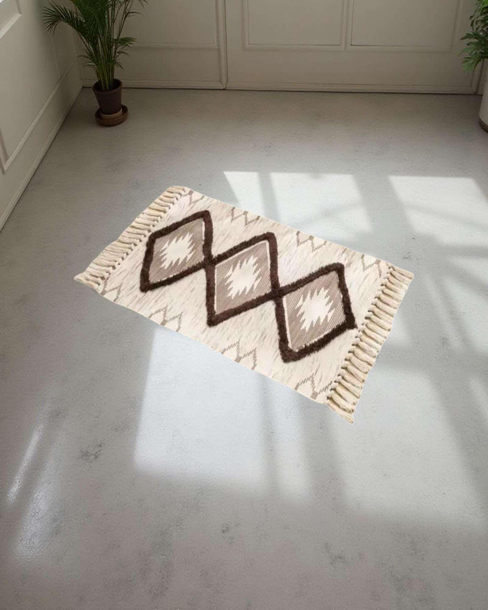 Pack de 2 Alfombra de Lino Bajada de Cama estilo Boho medida 60 cm x 90 cm A8-3