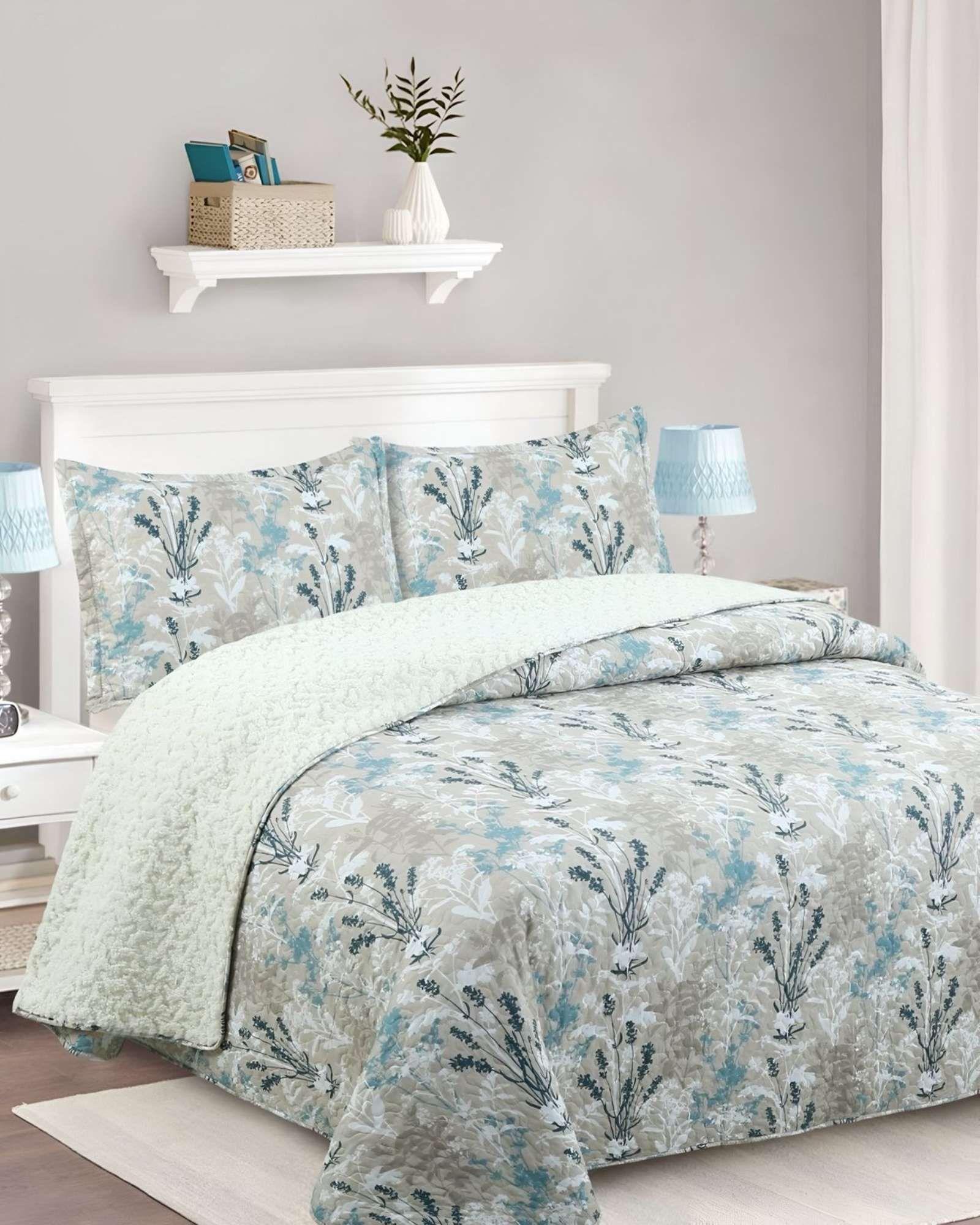 Cubrecama Quilt con sherpa 2 plaza beige 230 cm x 250 cm J11-3