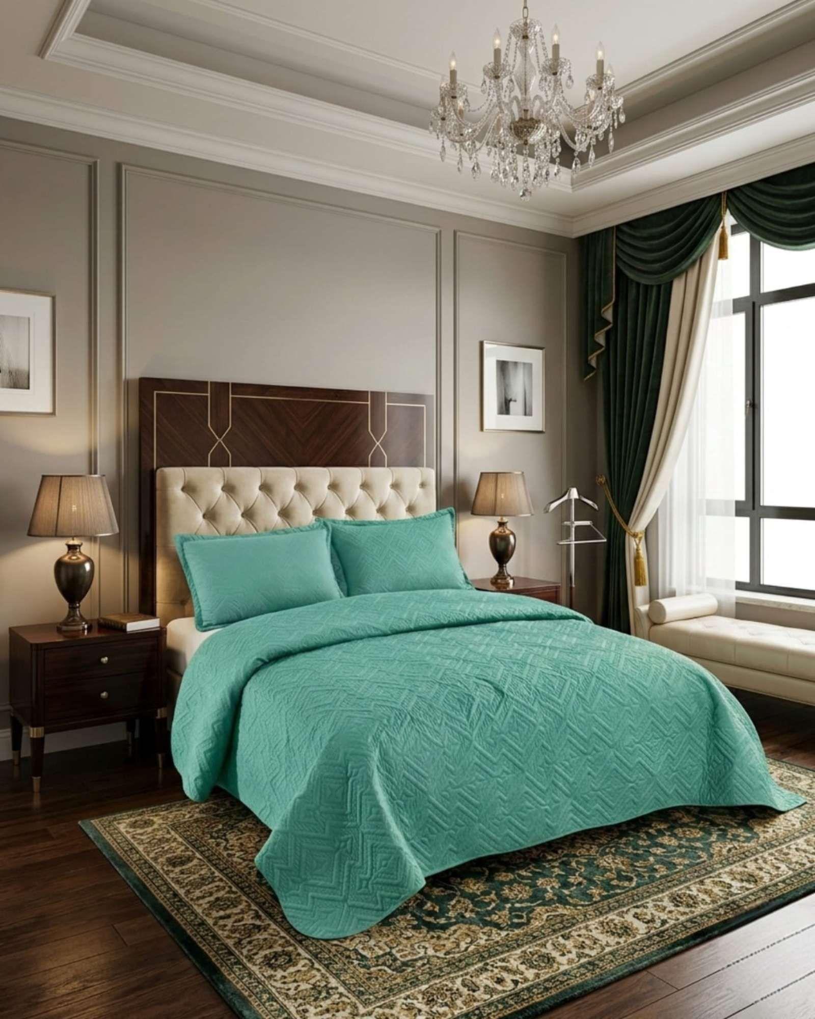 Quilt de Verano Transpirable, Ligero y Elegante king verde-2