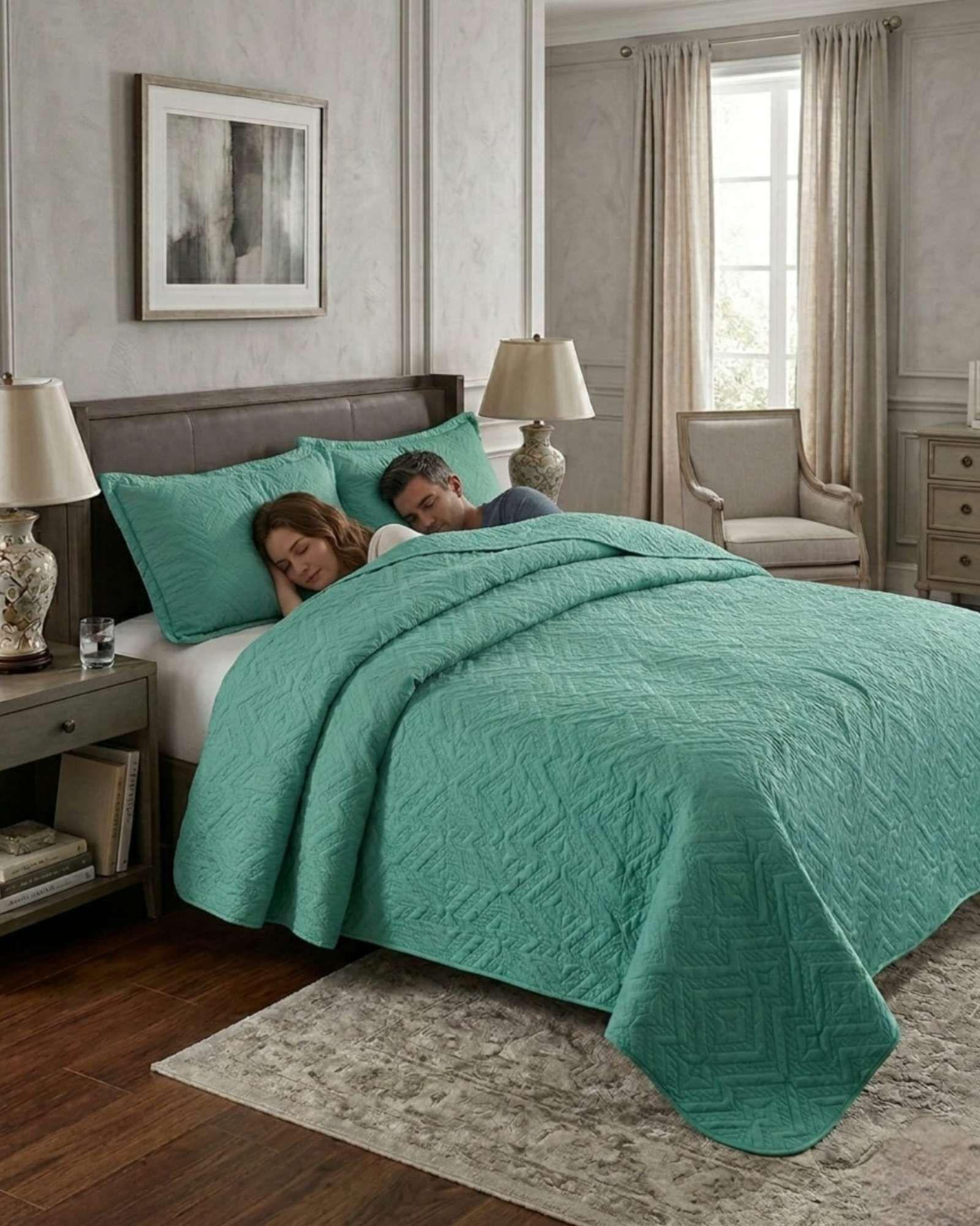 Quilt de Verano Transpirable, Ligero y Elegante king verde-3