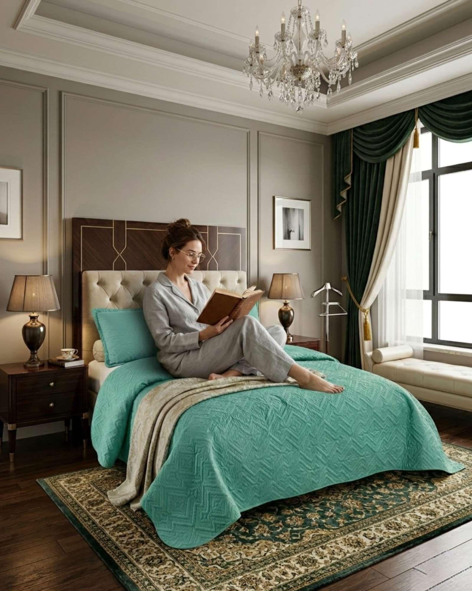 Quilt de Verano Transpirable, Ligero y Elegante king verde-4