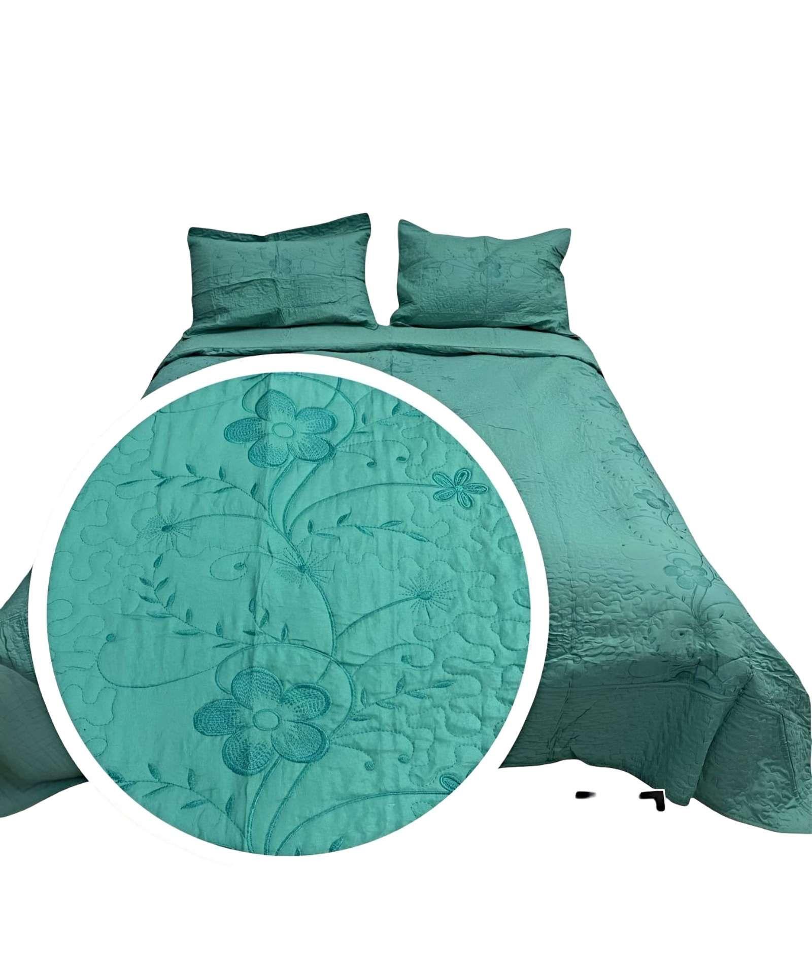 CUBRECAMA COLCHA QUILT DE VERANO PLAZA Y MEDIA BORDADO A3-0