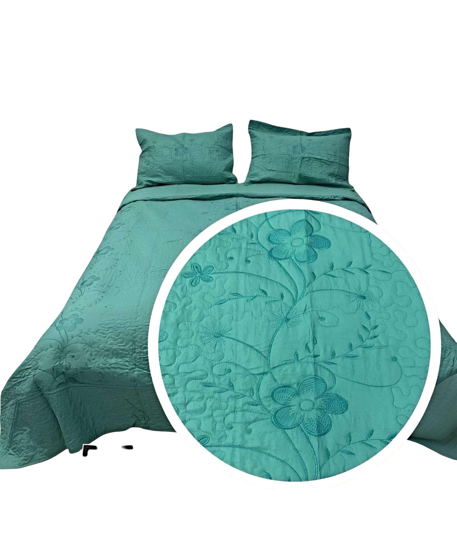 CUBRECAMA COLCHA QUILT DE VERANO PLAZA Y MEDIA BORDADO A3-1