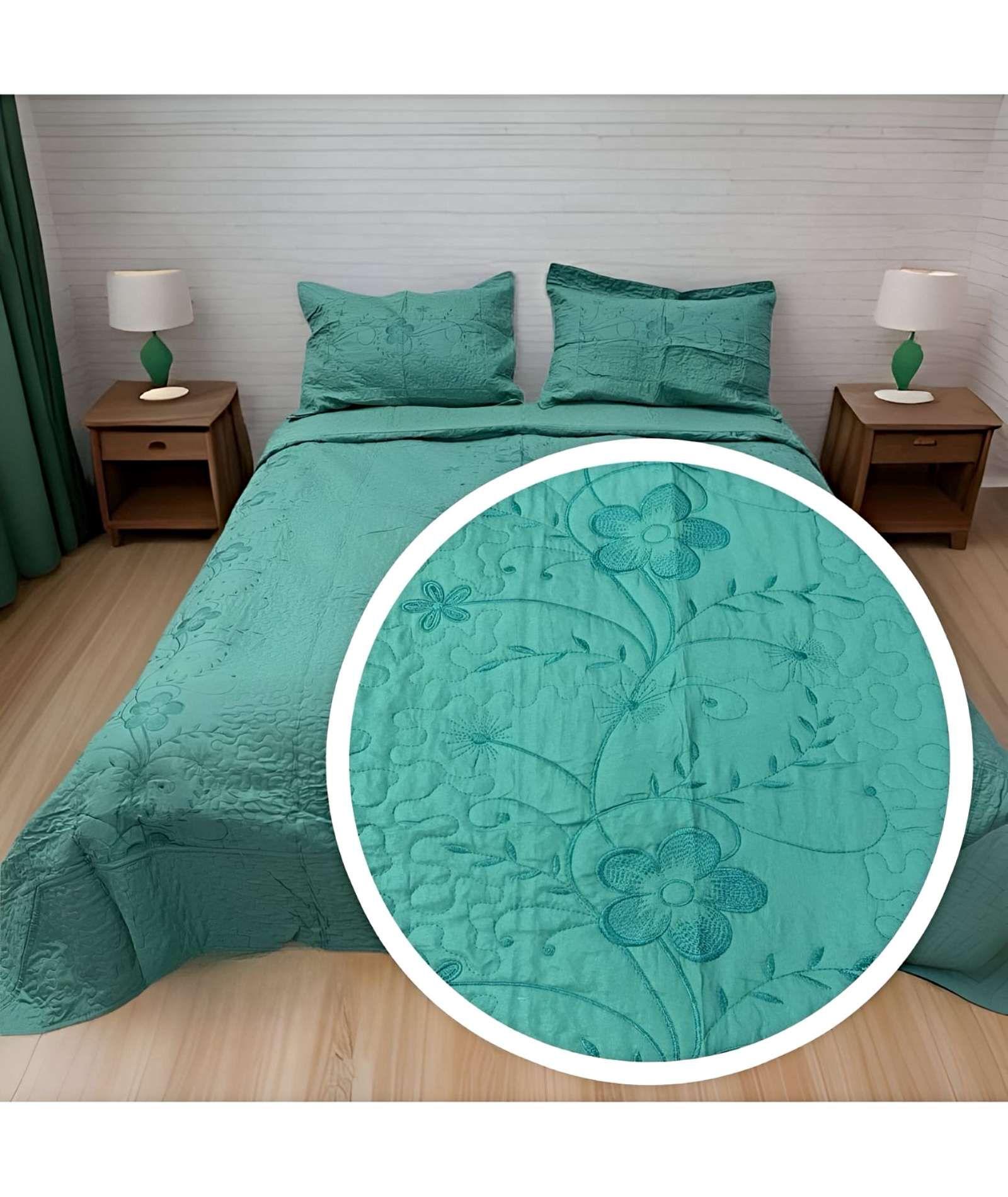 CUBRECAMA COLCHA QUILT DE VERANO PLAZA Y MEDIA BORDADO A3-2