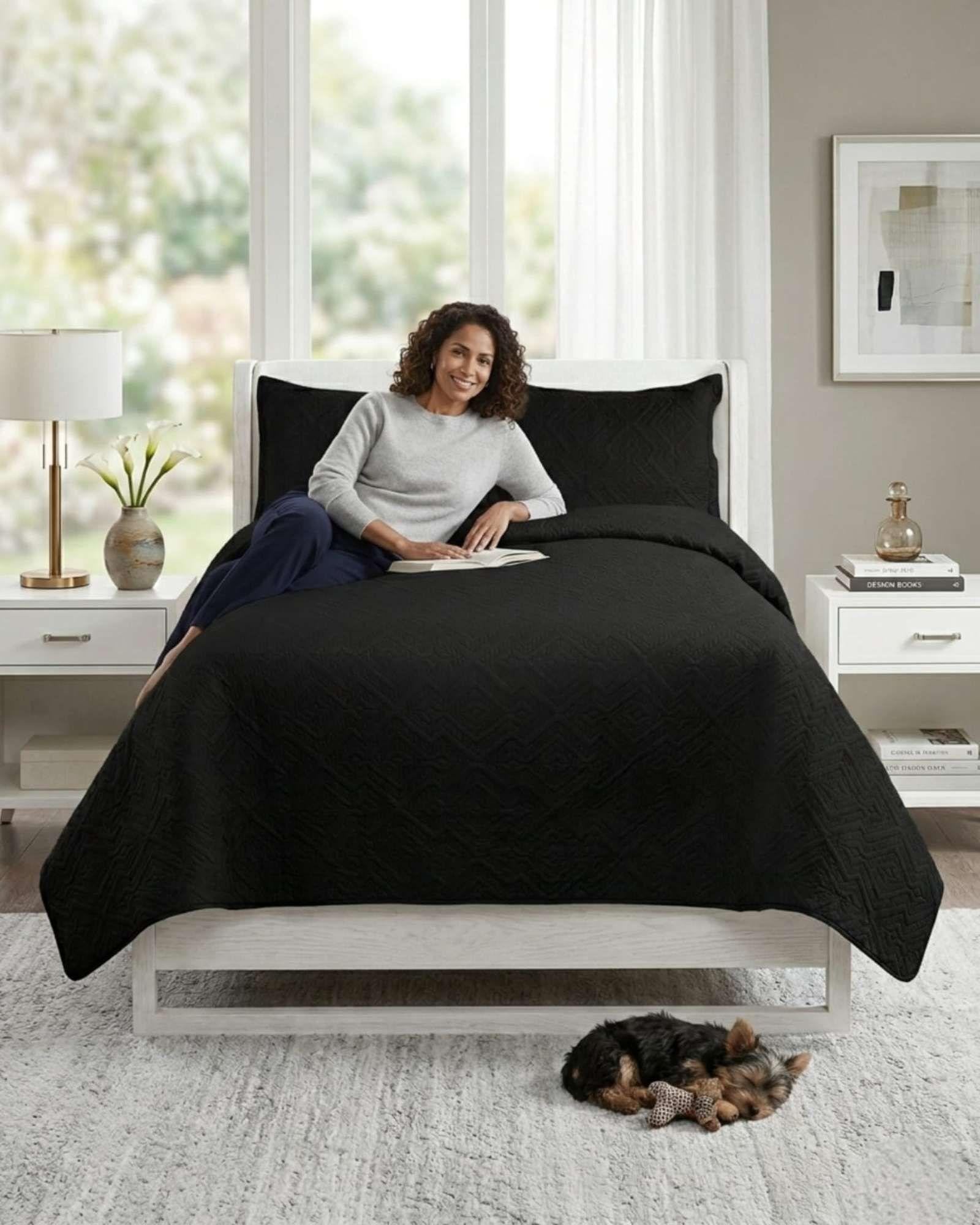 Quilt de Verano Transpirable, Ligero y Elegante Super king negro-2