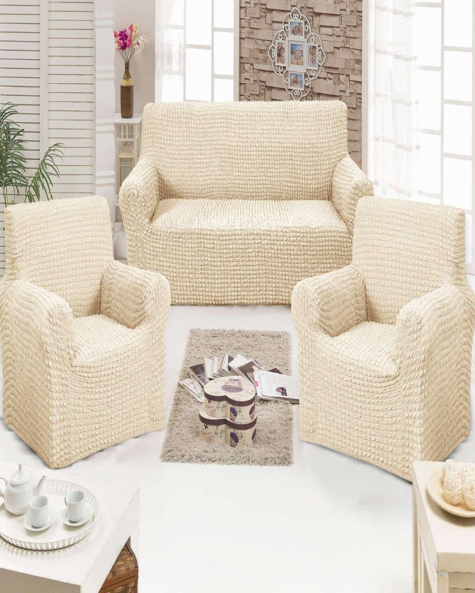SET DE FUNDAS CUBRE SILLON 3+1+1 - MODELO CUADRILLE BLANCO-3