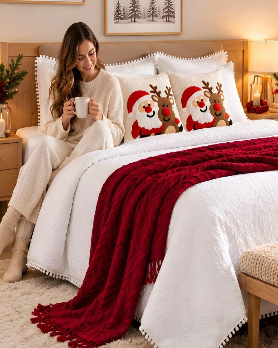 Set de Cama Navideño con Cubrecamas y 2 Fundas de Cojin 2 Plazas m15-5