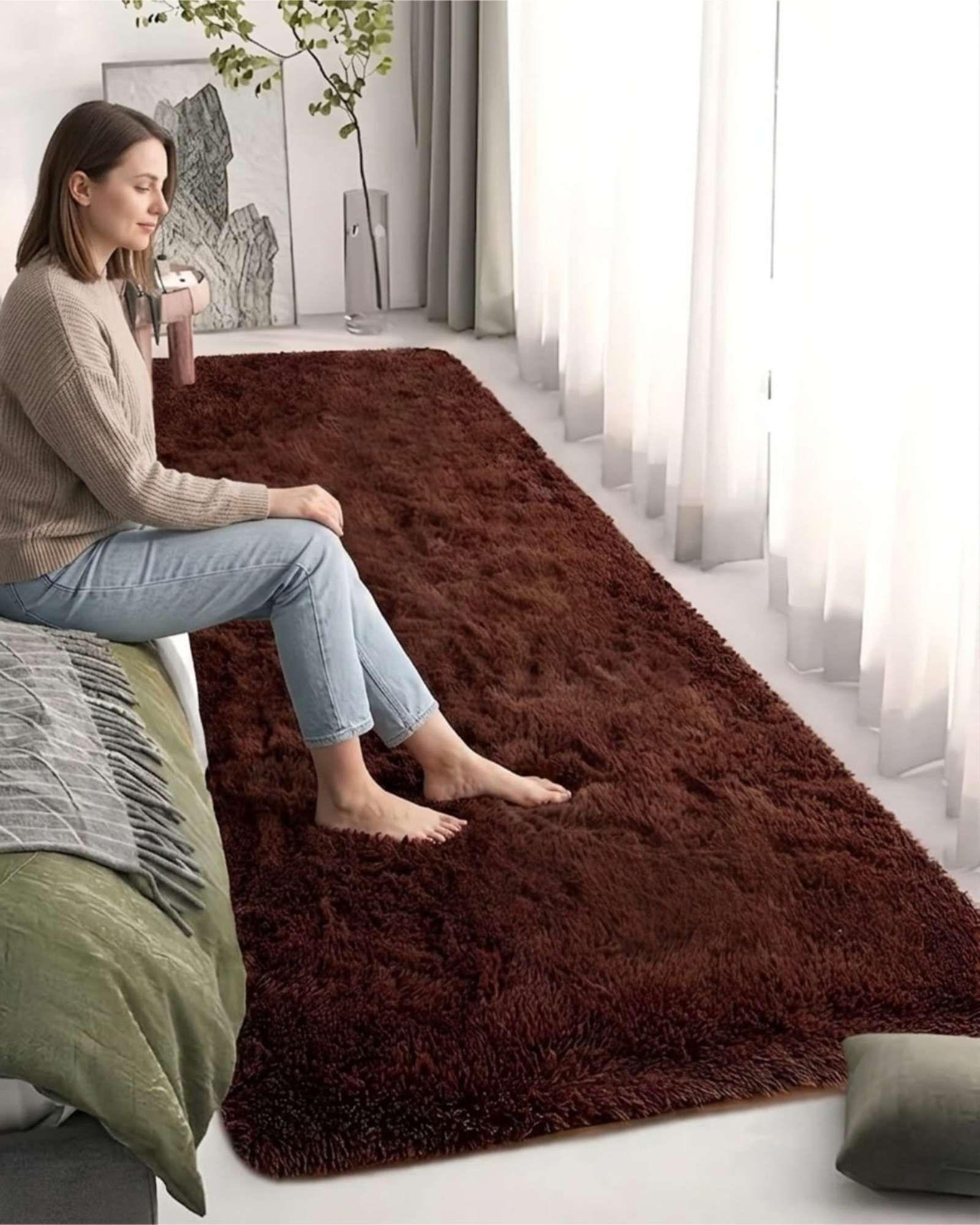 Set de 2 Alfombra Pasillera Shaggy 70x150 cm Pelo Largo café-1