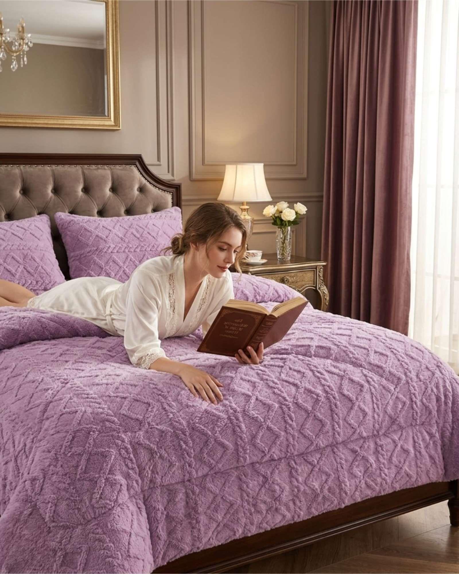 Plumón Térmico Trenzas de Terciopelo king violeta-3