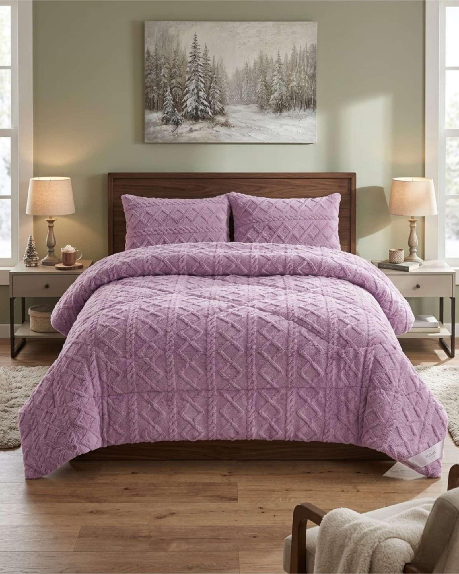 Plumón Térmico Trenzas de Terciopelo king violeta-4