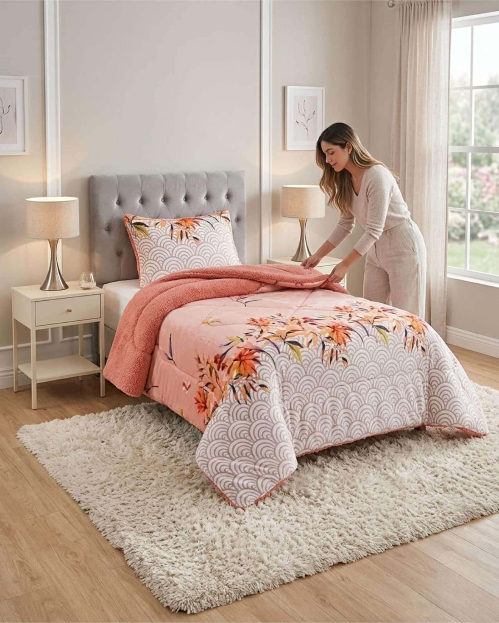 Cubrecama Plush con Chiporro Plaza y Media Diseño Premium C19-2