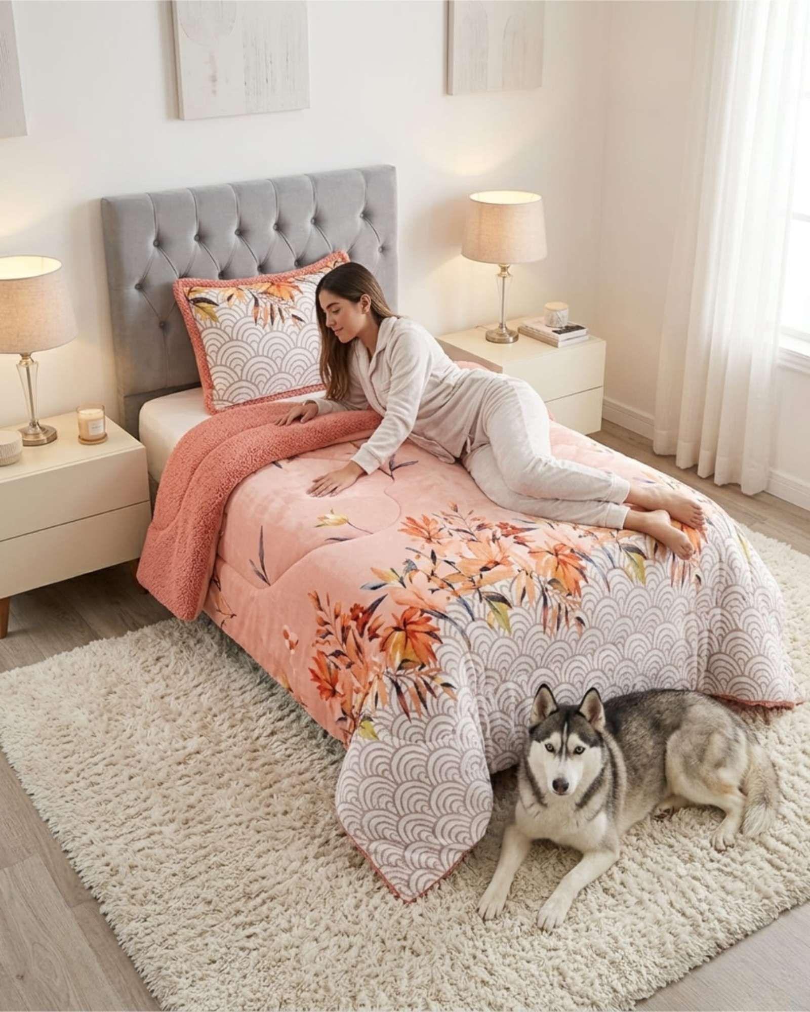 Cubrecama Plush con Chiporro Plaza y Media Diseño Premium C19-4