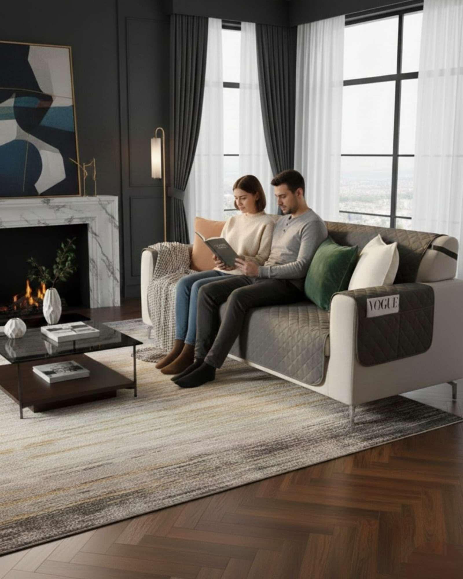 Cubre sillon reversibles con bolsas 3 Cuerpos gris-3