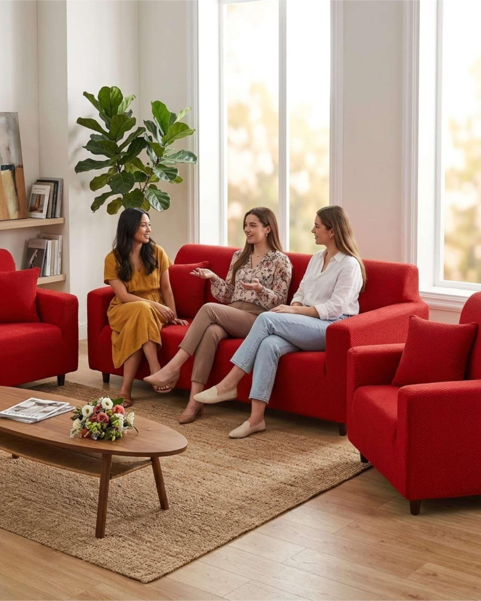 Pack Fundas Elásticas 3+1+1 para Sofá Tipo T - Tela Spandex Texturizada 03-3