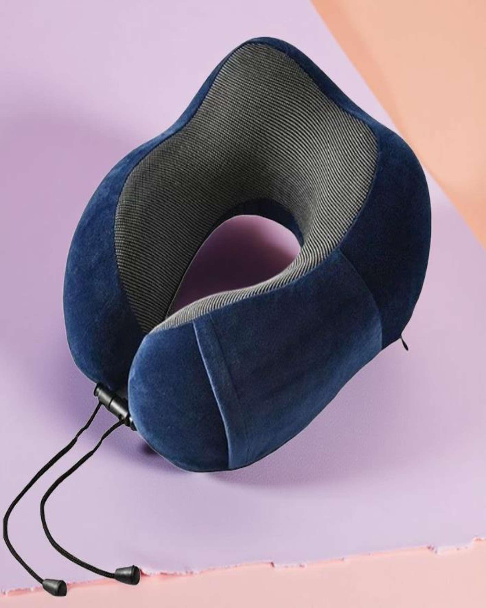 Cómoda Almohada De Cuello Viaje tela magnetica azul marino-2