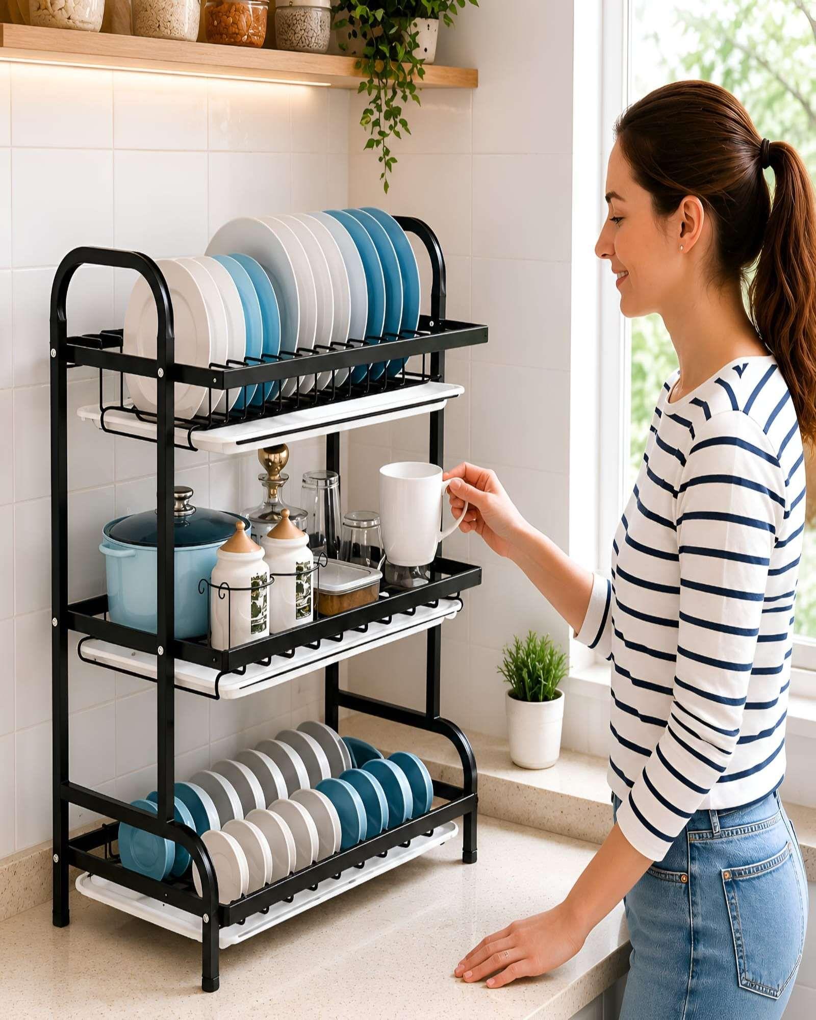 Escurridor de Platos de 3 Niveles Multifuncional para Cocina-1