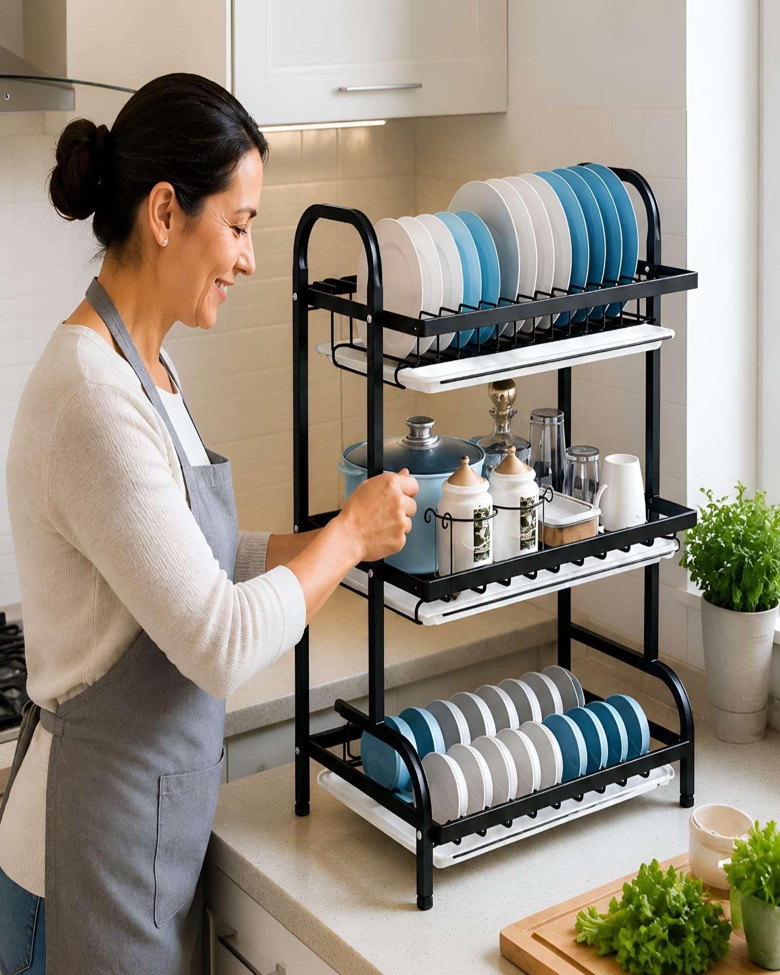 Escurridor de Platos de 3 Niveles Multifuncional para Cocina-2
