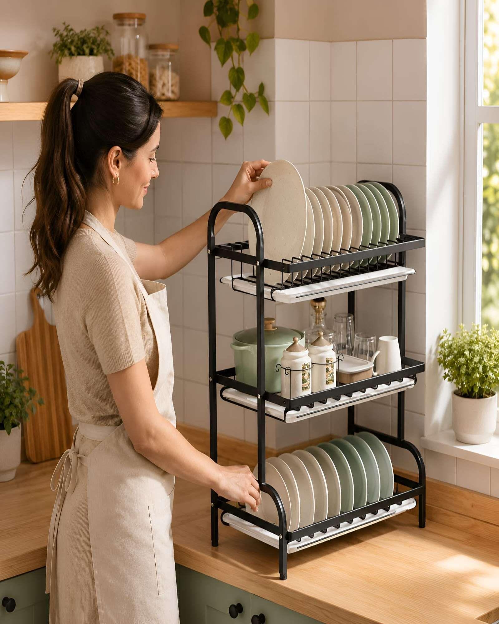 Escurridor de Platos de 3 Niveles Multifuncional para Cocina-3
