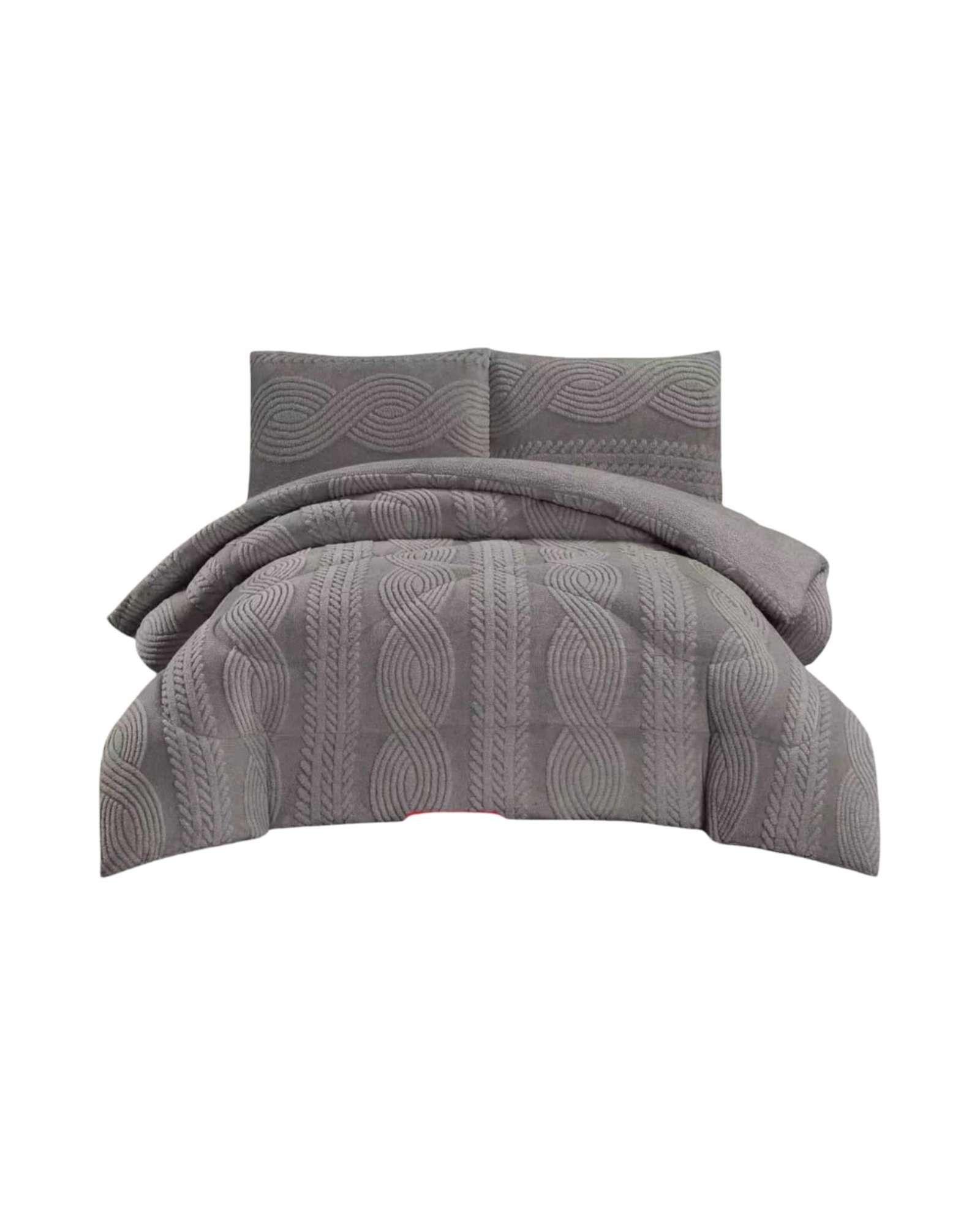 Cubrecama Trenzado Ultra Suave Invierno + Fundas gris oscuro-2